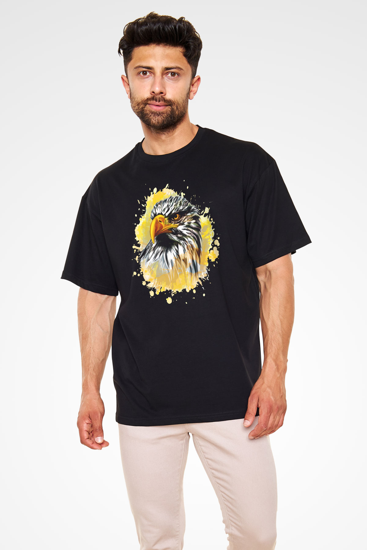 Kartal Siyah Unisex Oversize Tişört T-Shirt