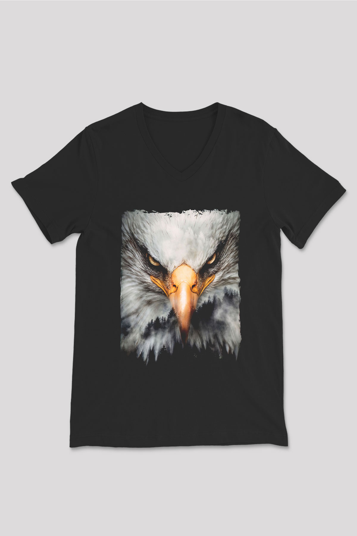 Kartal Siyah Unisex V Yaka Tişört