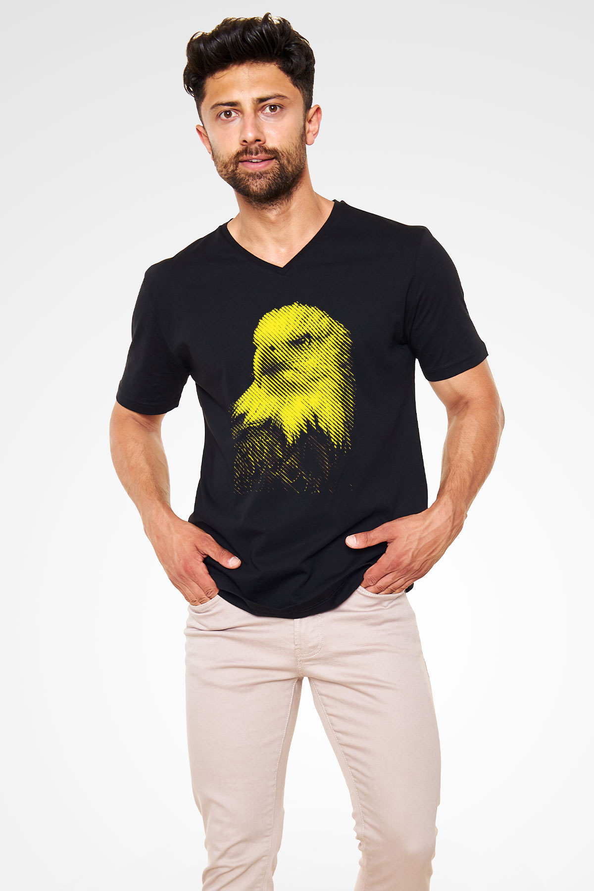 Kartal Siyah Unisex V Yaka Tişört