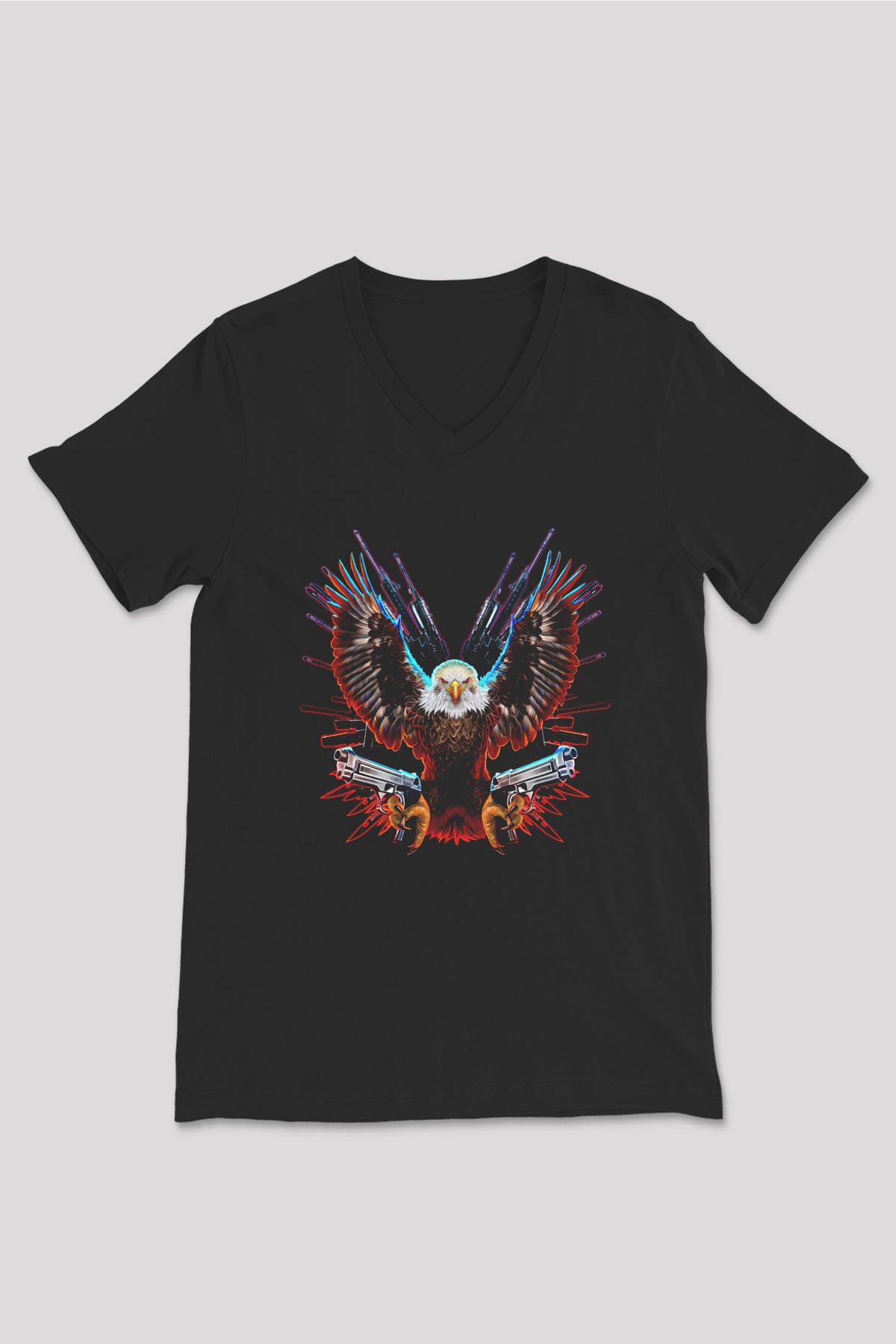Kartal Siyah Unisex V Yaka Tişört