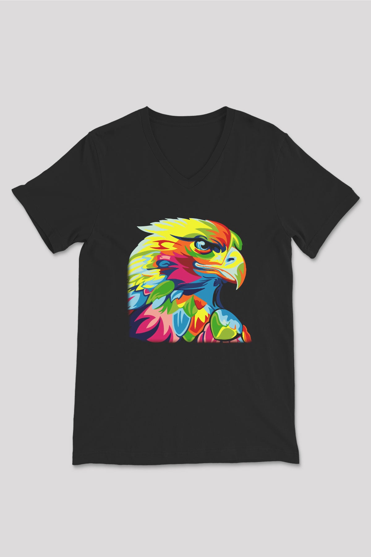 Kartal Siyah Unisex V Yaka Tişört T-Shirt