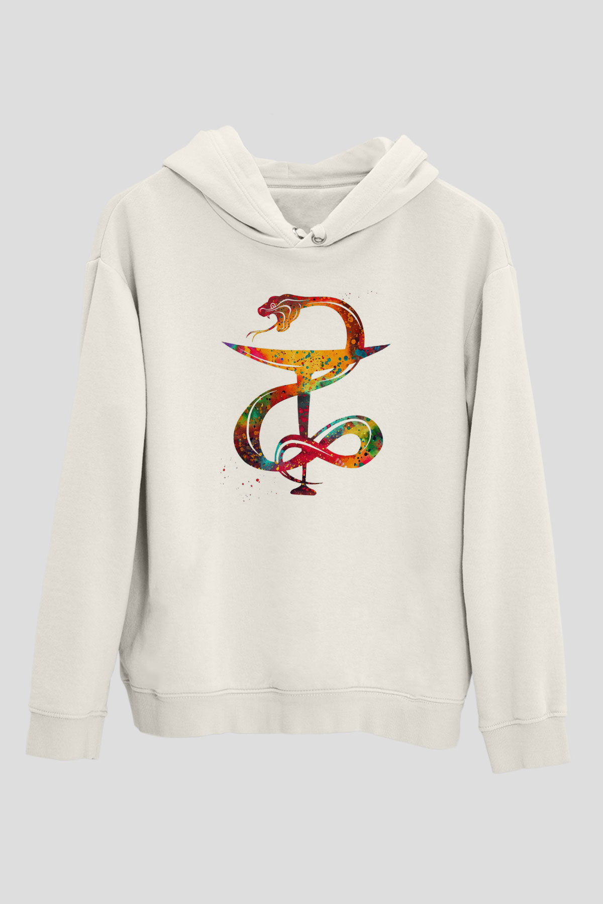 Kasede Hygieia Baskılı Unisex Ekru Hoodie