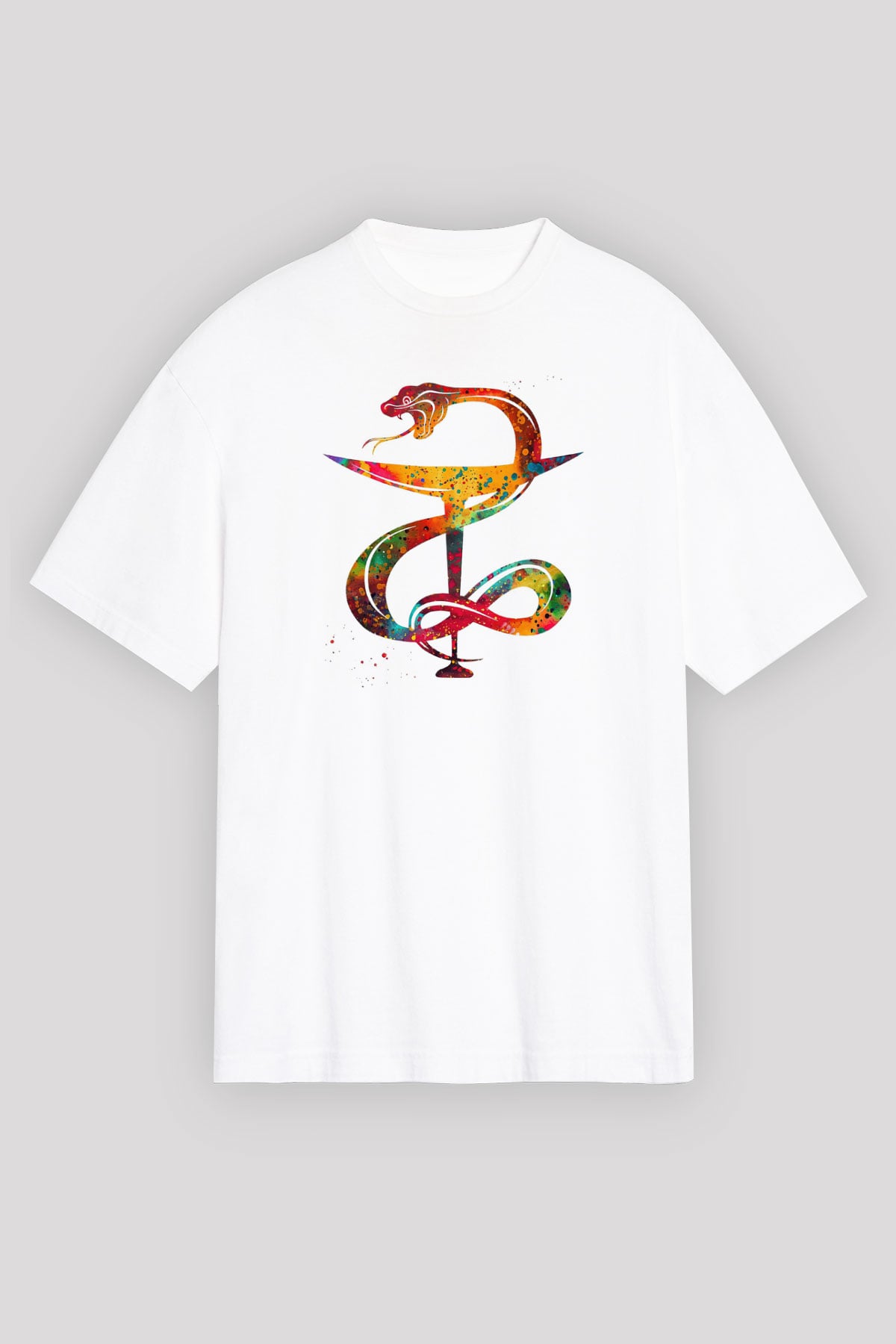 Kasede Hygieia Baskılı Unisex Oversize Beyaz Tişört - Tshirt