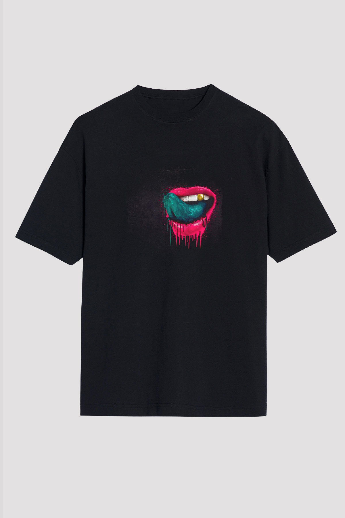 Kaskade Baskılı Unisex Oversize Siyah Tişört