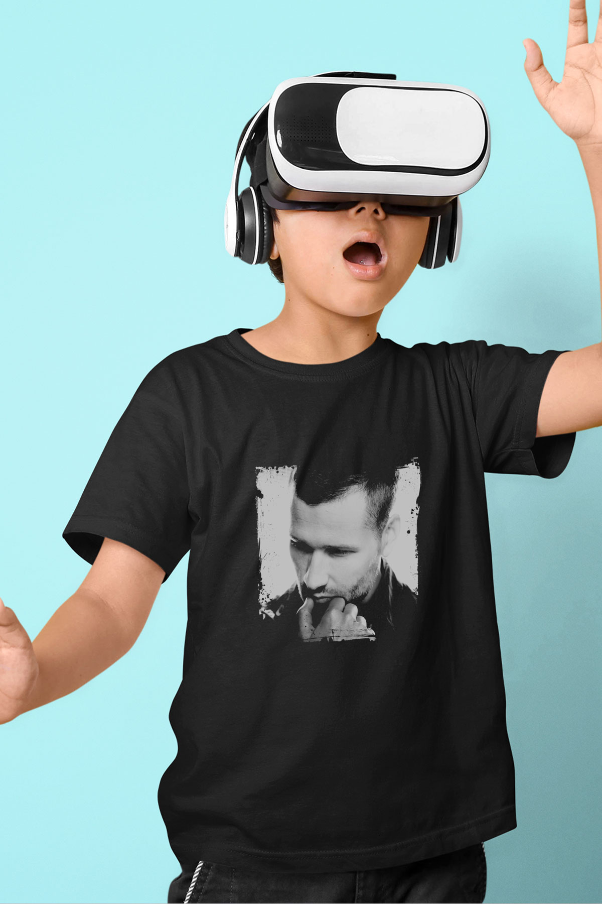Kaskade Baskılı Unisex Siyah Çocuk Tişört