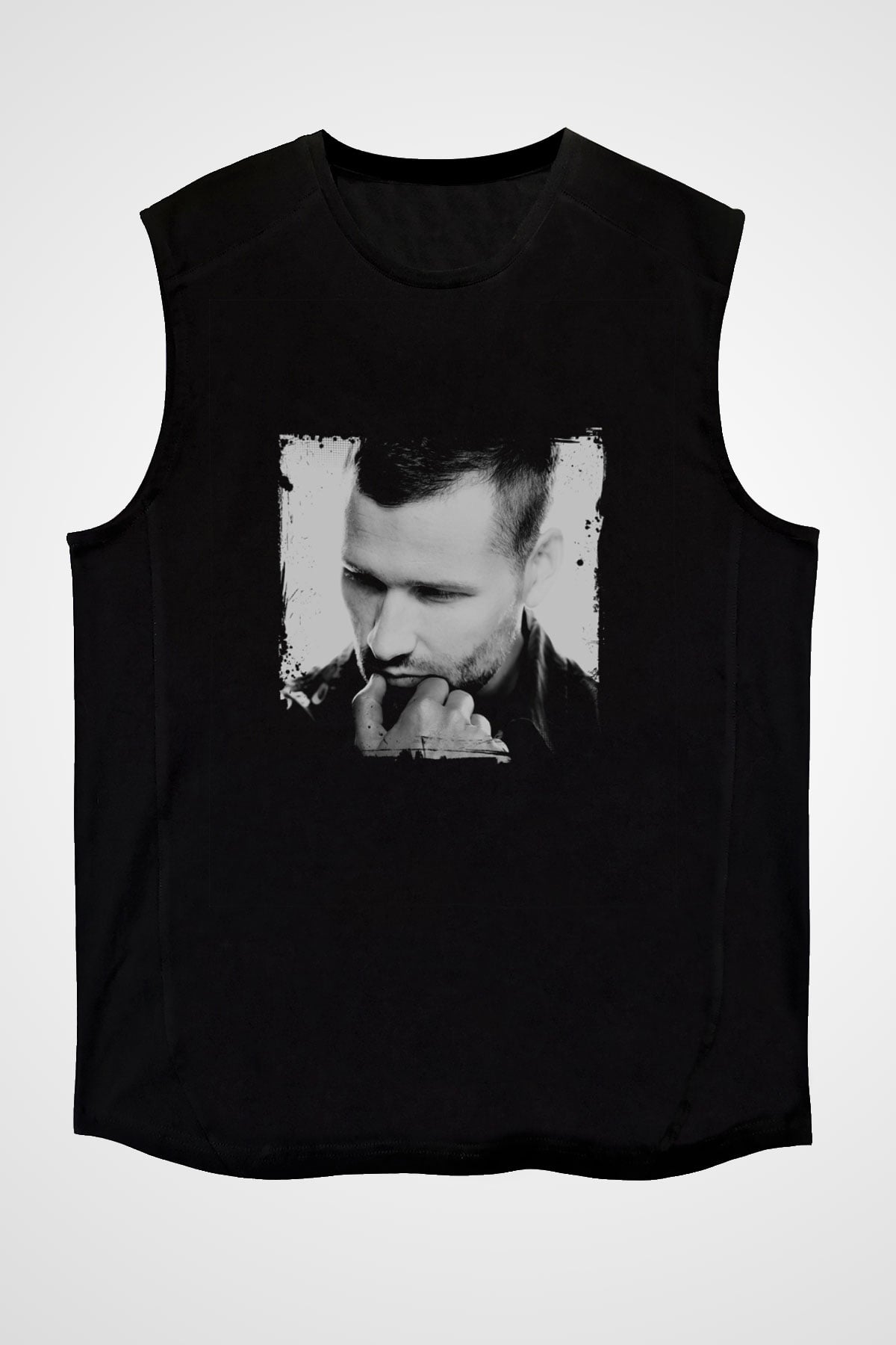 Kaskade Baskılı Unisex Siyah Kolsuz Tişört