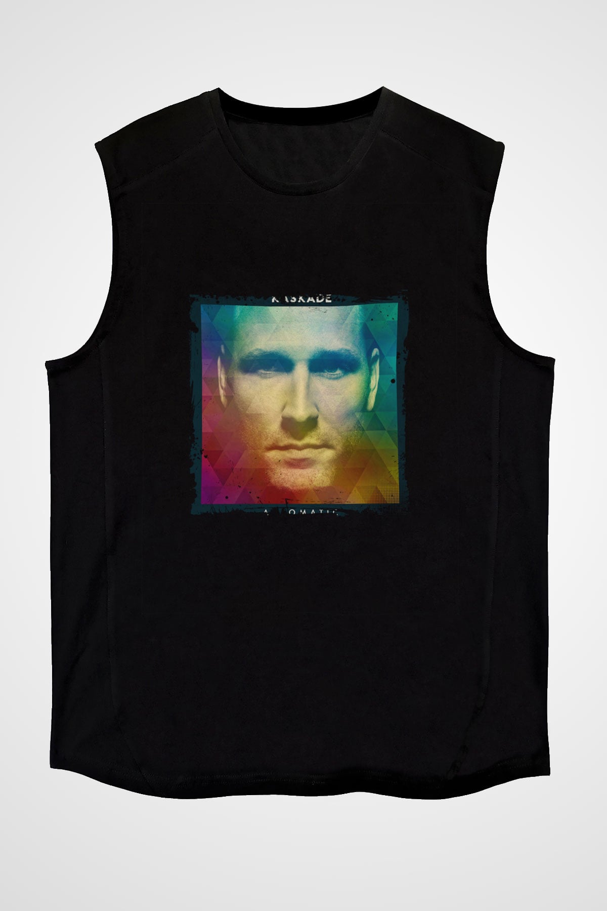 Kaskade Baskılı Unisex Siyah Kolsuz Tişört