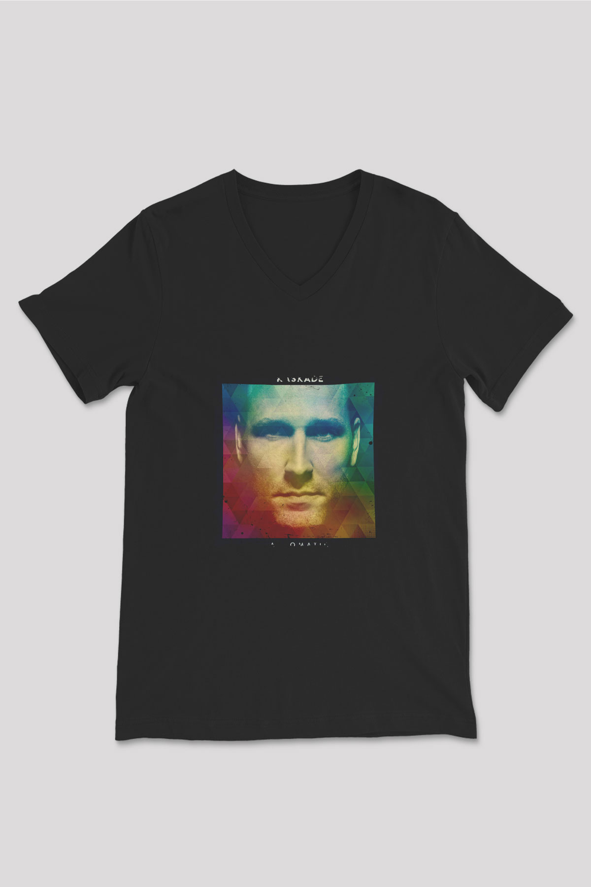 Kaskade Baskılı Unisex Siyah V Yaka Tişört