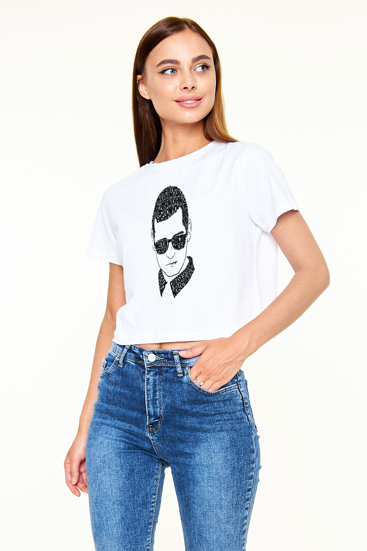 Kaskade Beyaz  Crop Top Tişört