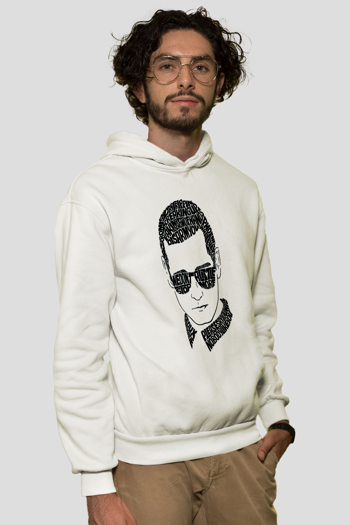 Kaskade Beyaz Unisex Kapüşonlu Sweatshirt