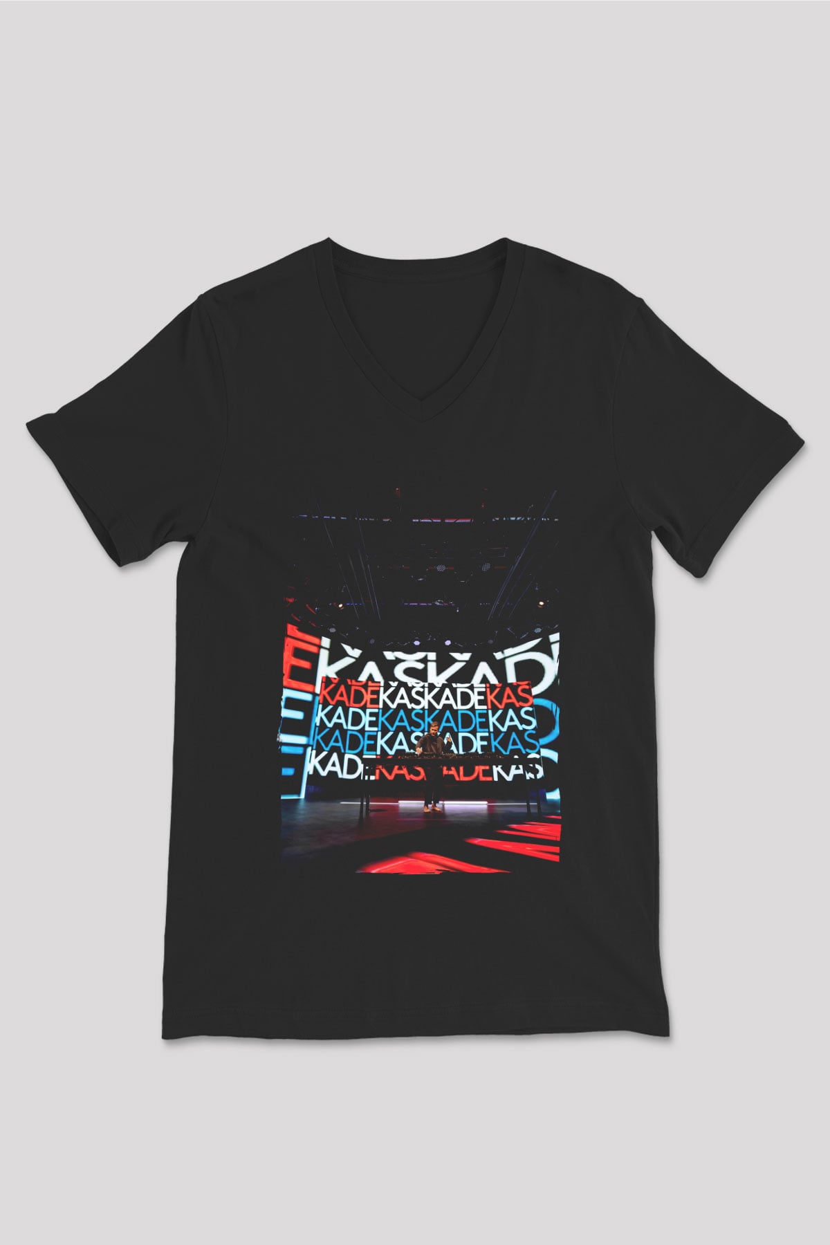 Kaskade Siyah Unisex V Yaka Tişört