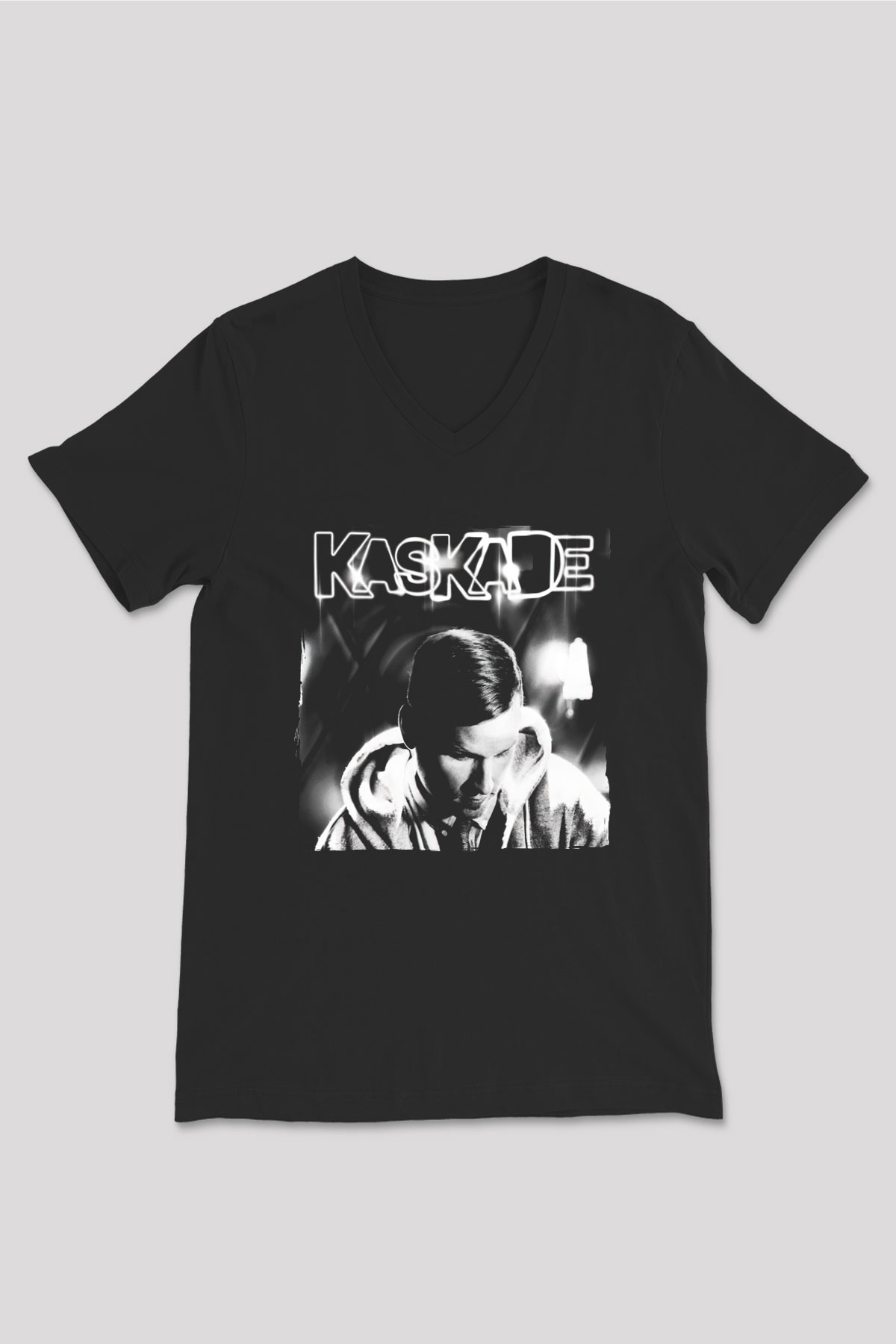 Kaskade Siyah Unisex V Yaka Tişört