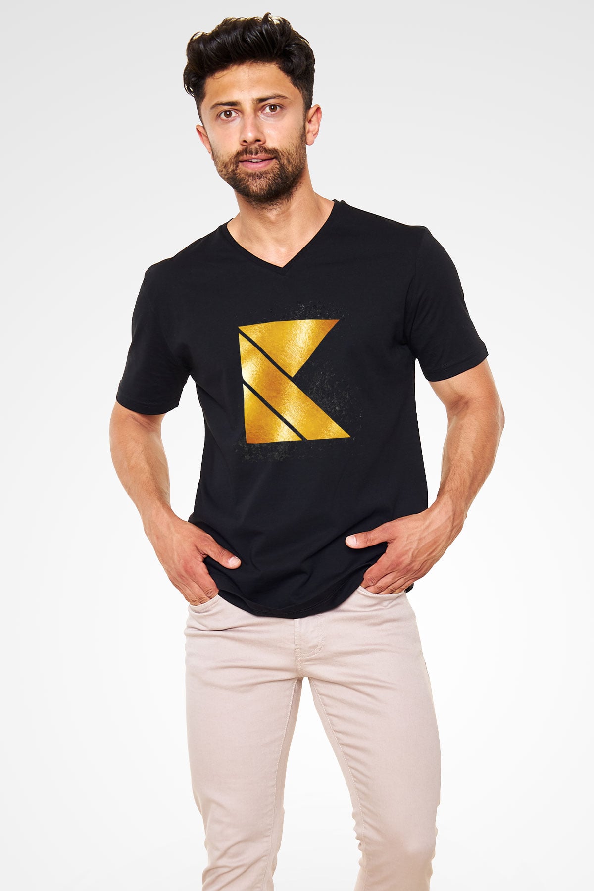 Kaskade Siyah Unisex V Yaka Tişört