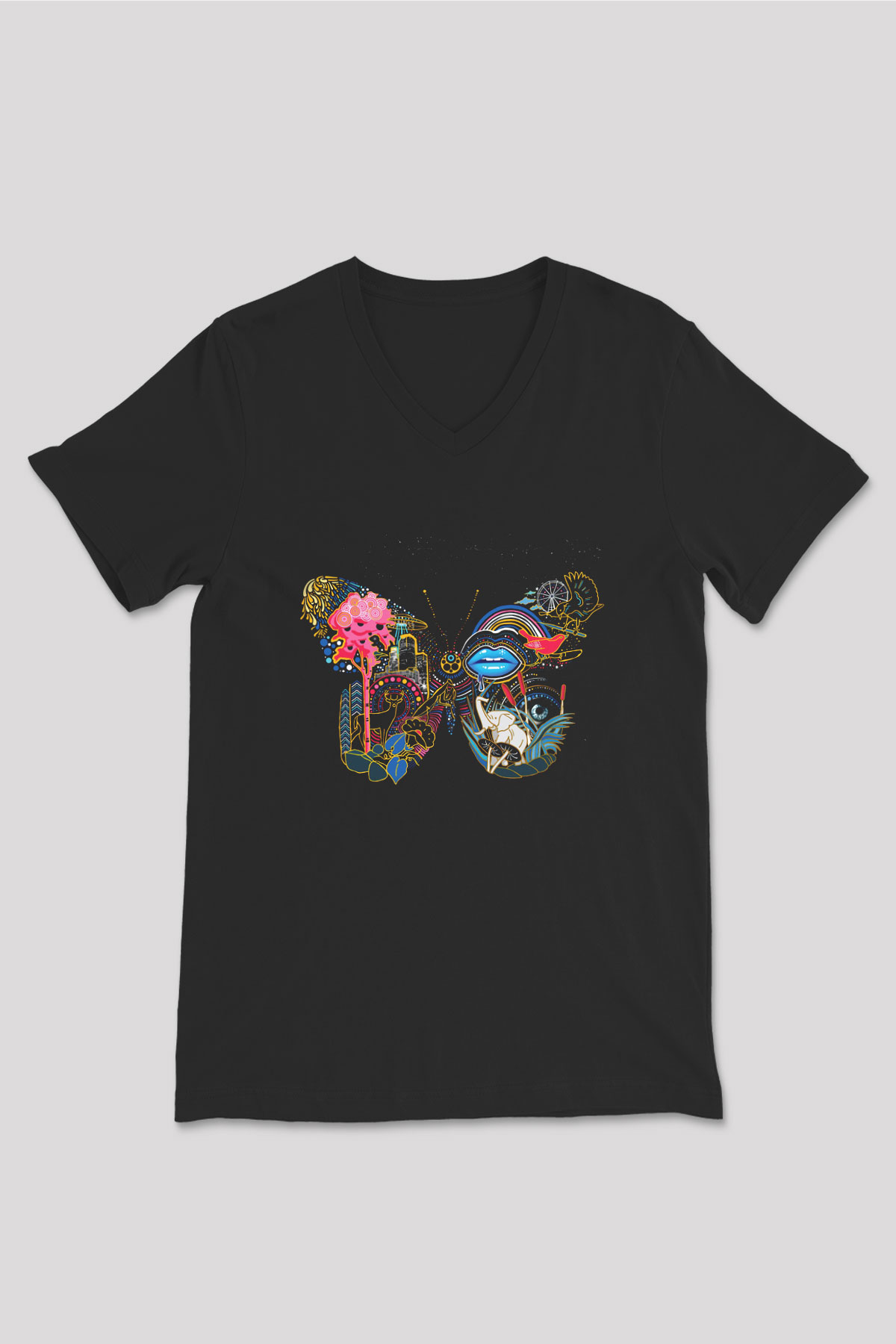 Kaskade Siyah Unisex V Yaka Tişört