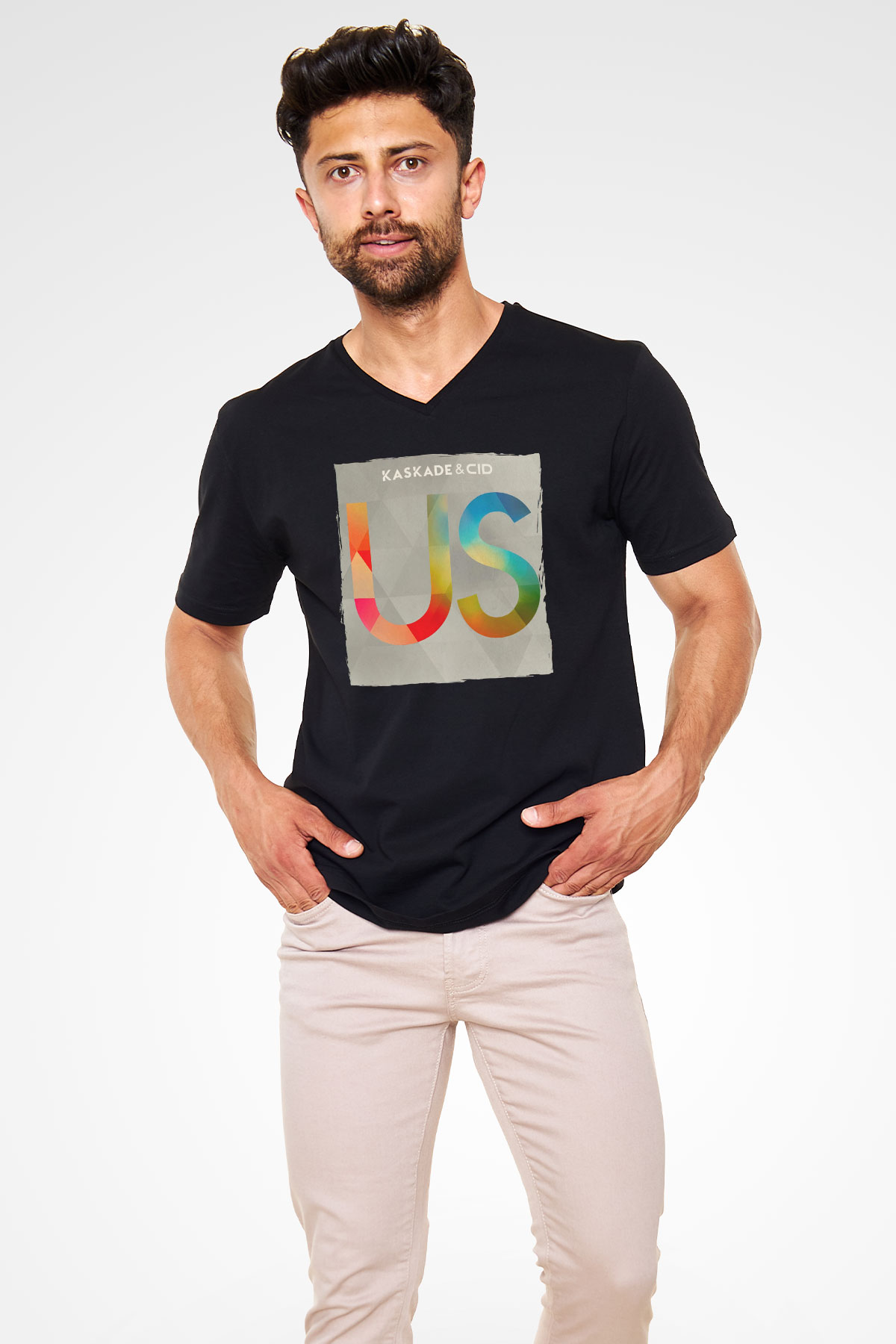 Kaskade Siyah Unisex V Yaka Tişört