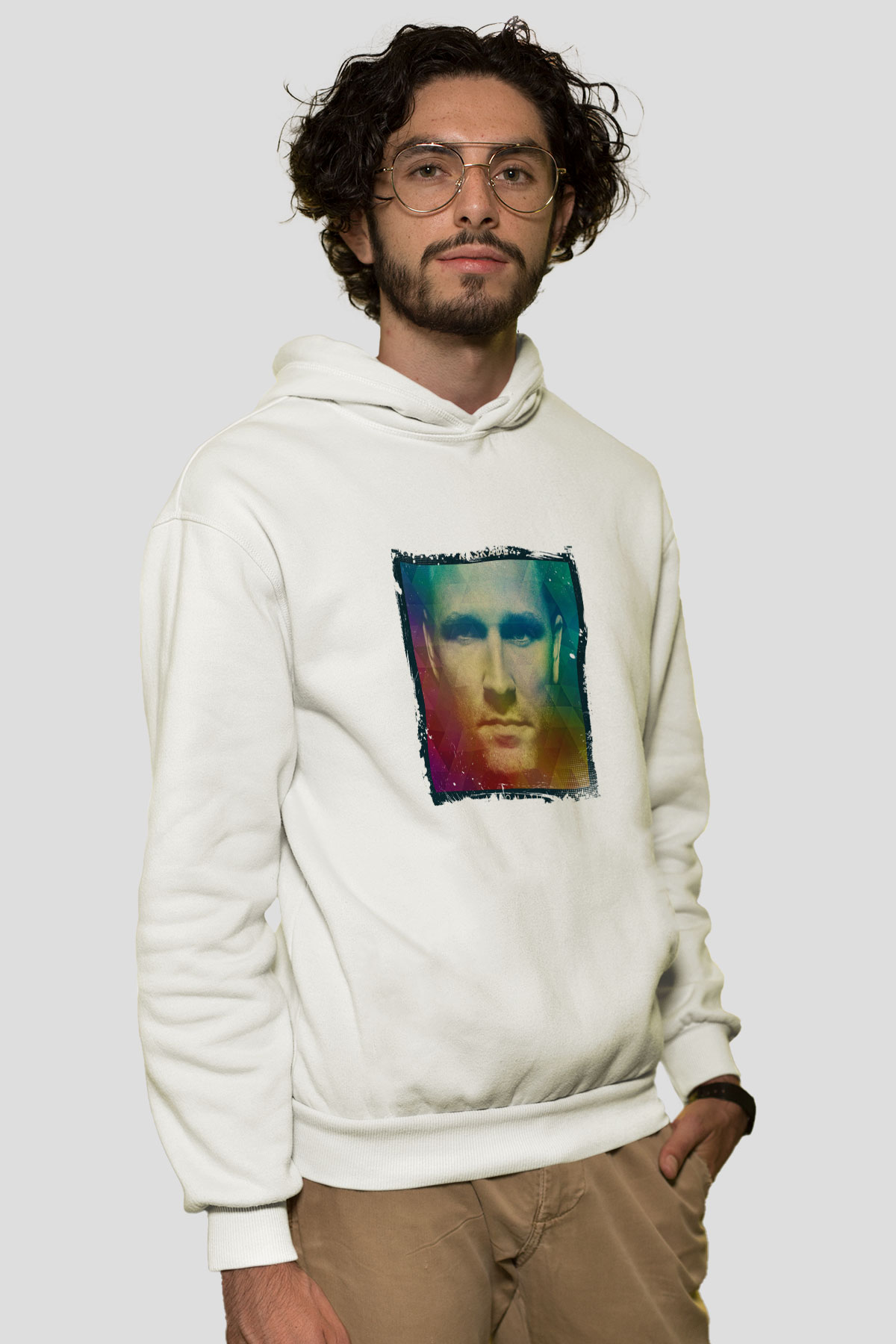 KaskadeBaskılı Beyaz Hoodie