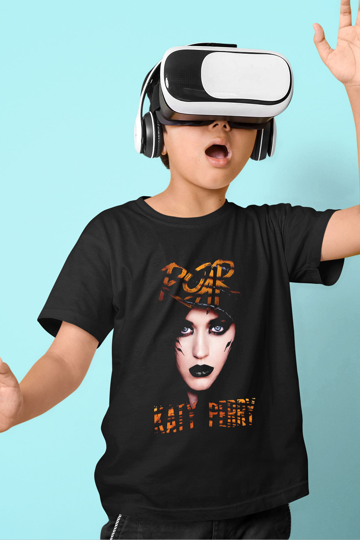 Katy Perry Baskılı Siyah Unisex Çocuk Tişört