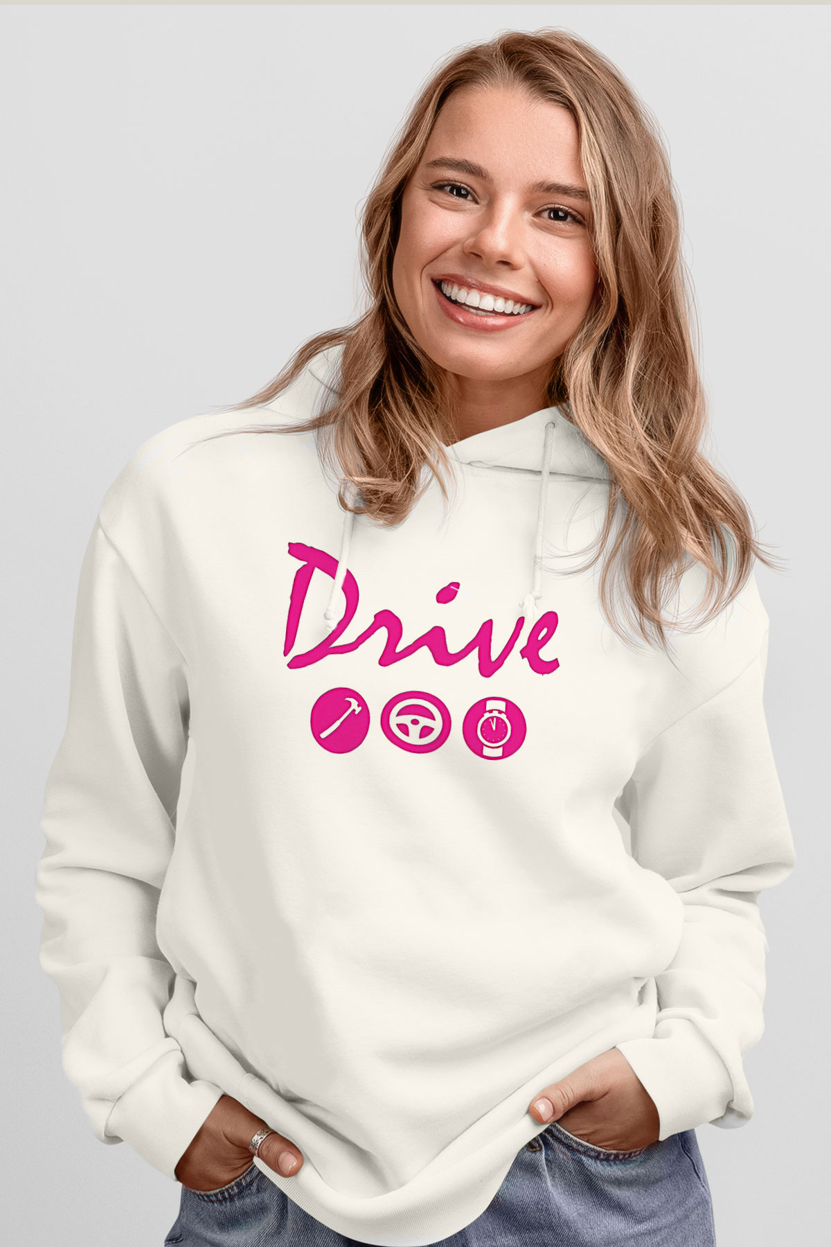 Kavinsky Baskılı Beyaz Unisex Hoodie