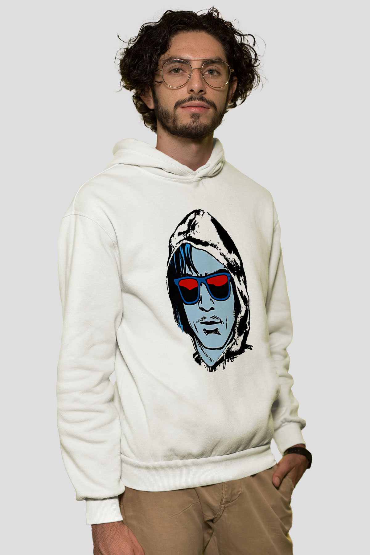 Kavinsky Baskılı Beyaz Unisex Hoodie
