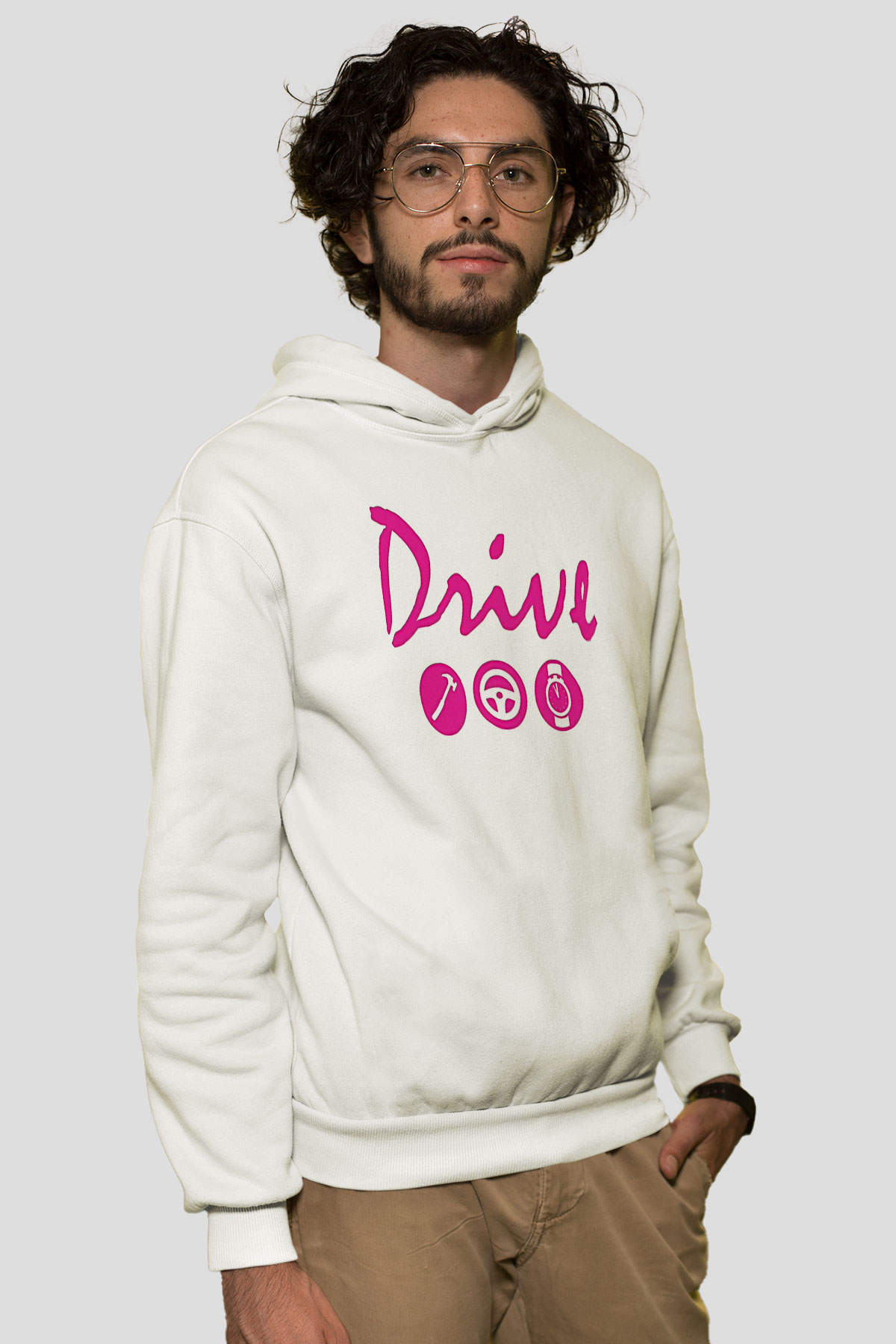 Kavinsky Baskılı Beyaz Unisex Hoodie