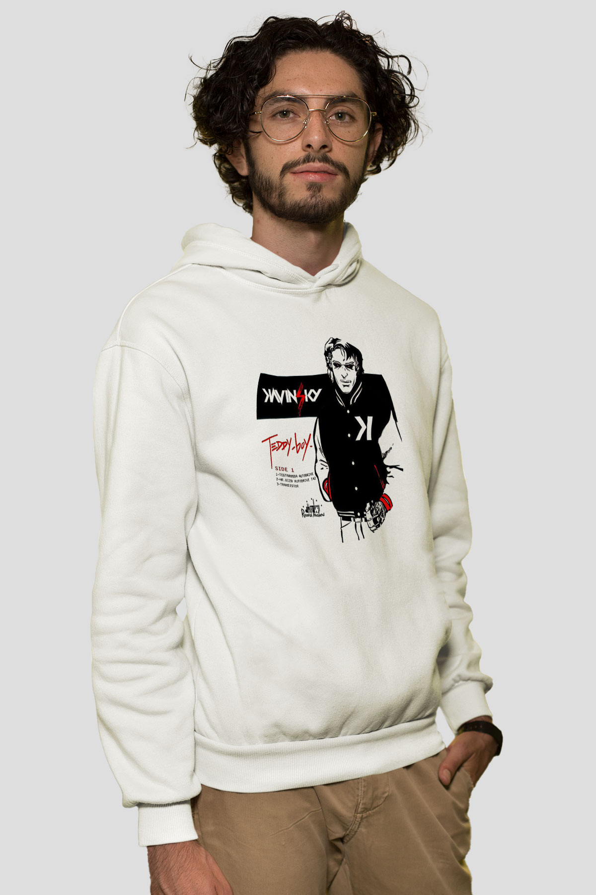 Kavinsky Baskılı Beyaz Unisex Hoodie