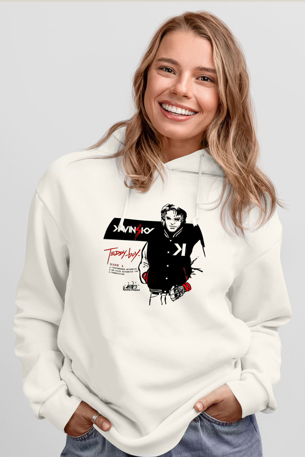 Kavinsky Baskılı Beyaz Unisex Hoodie