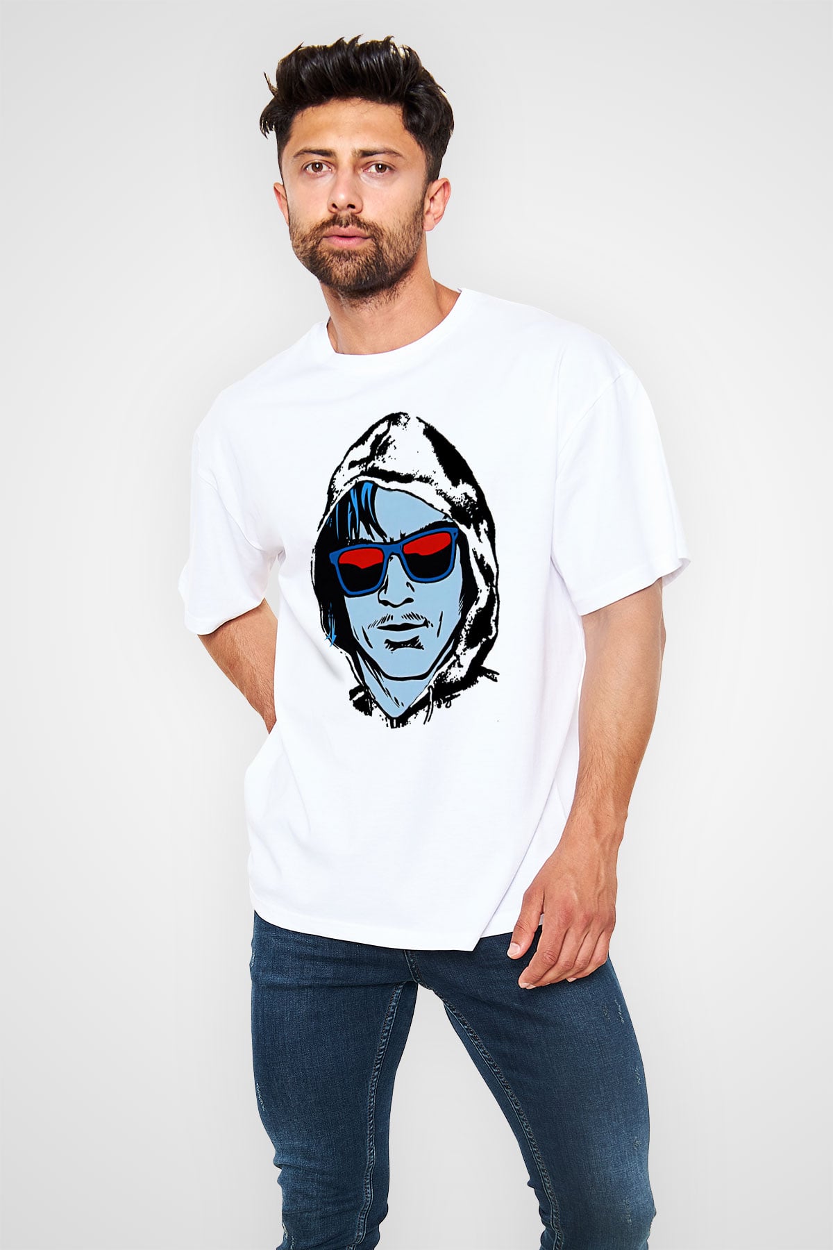 Kavinsky Baskılı Beyaz Unisex Oversize Tişört - Tshirt