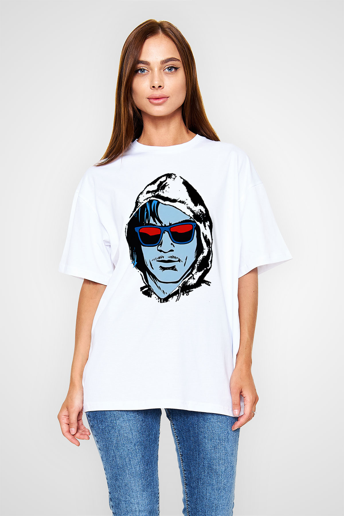 Kavinsky Baskılı Beyaz Unisex Oversize Tişört - Tshirt