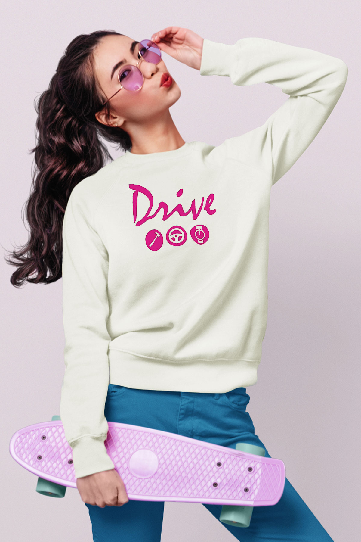 Kavinsky Baskılı Beyaz Unisex Sweatshirt