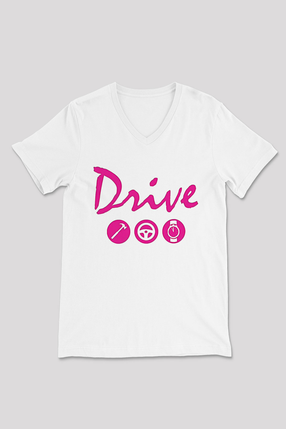 Kavinsky Baskılı Beyaz Unisex V Yaka Tişört - Tshirt