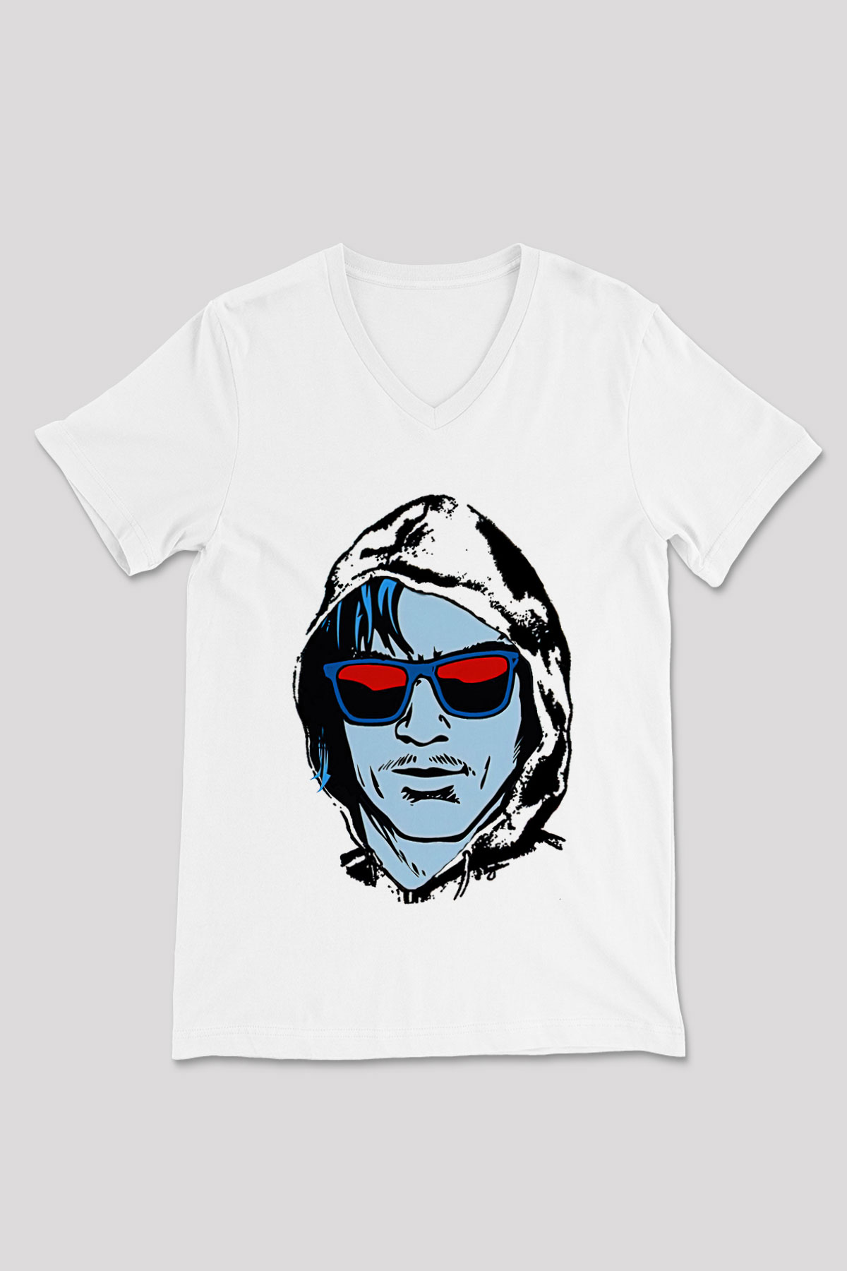 Kavinsky Baskılı Beyaz Unisex V Yaka Tişört - Tshirt