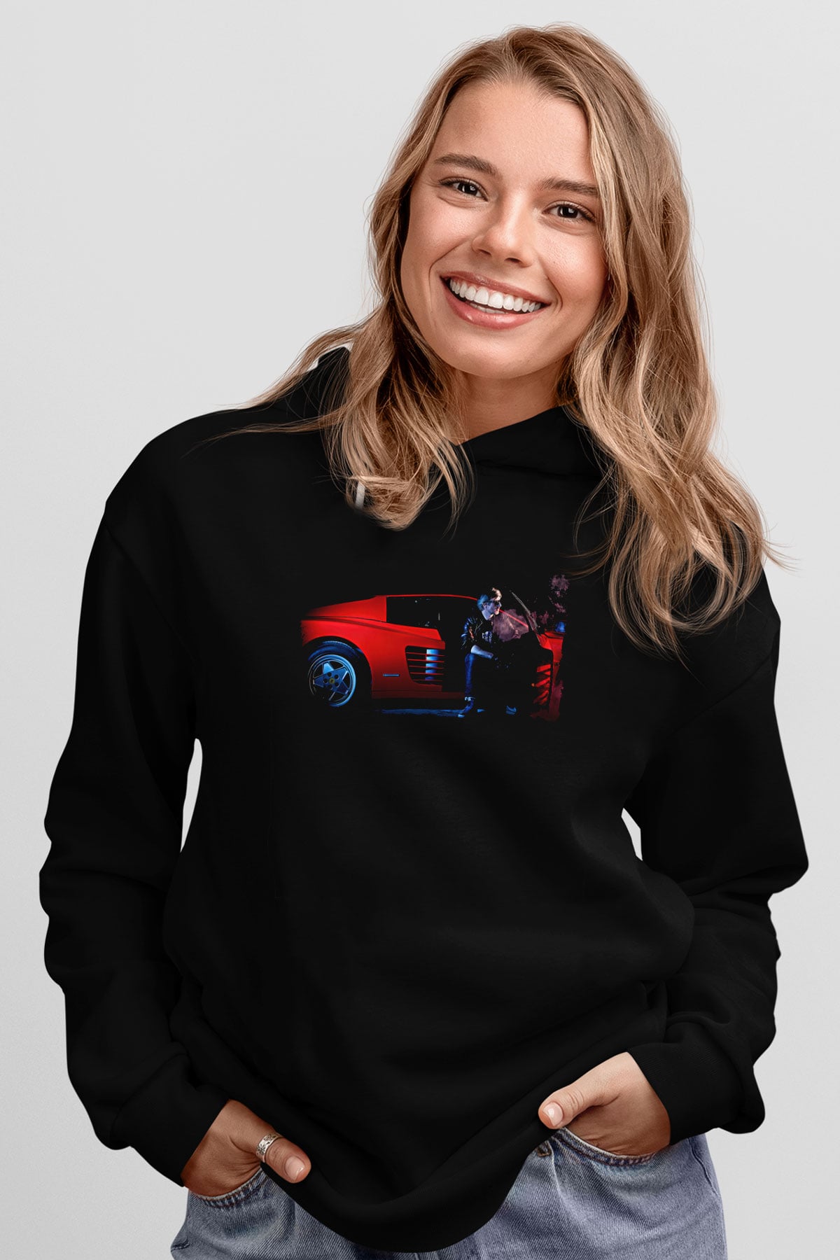 Kavinsky Baskılı Unisex Siyah Hoodie