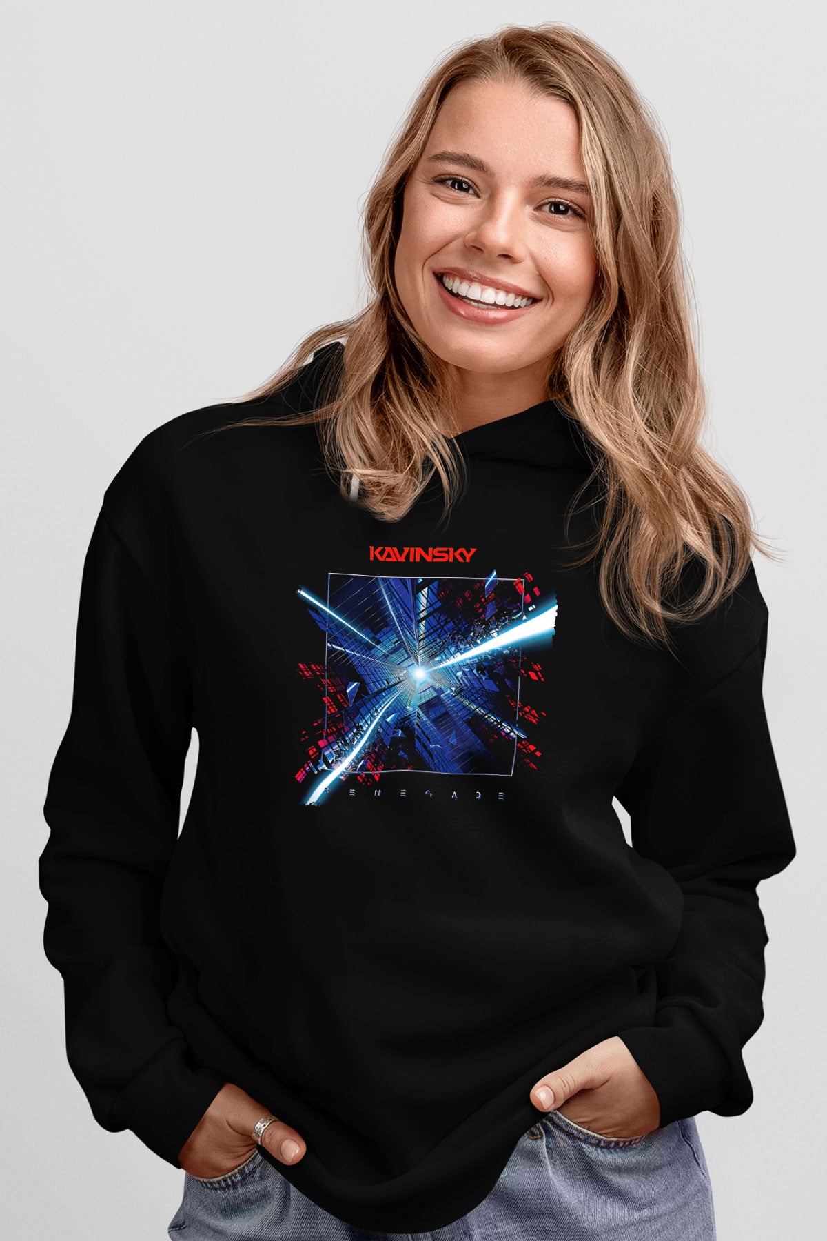 Kavinsky Baskılı Unisex Siyah Hoodie