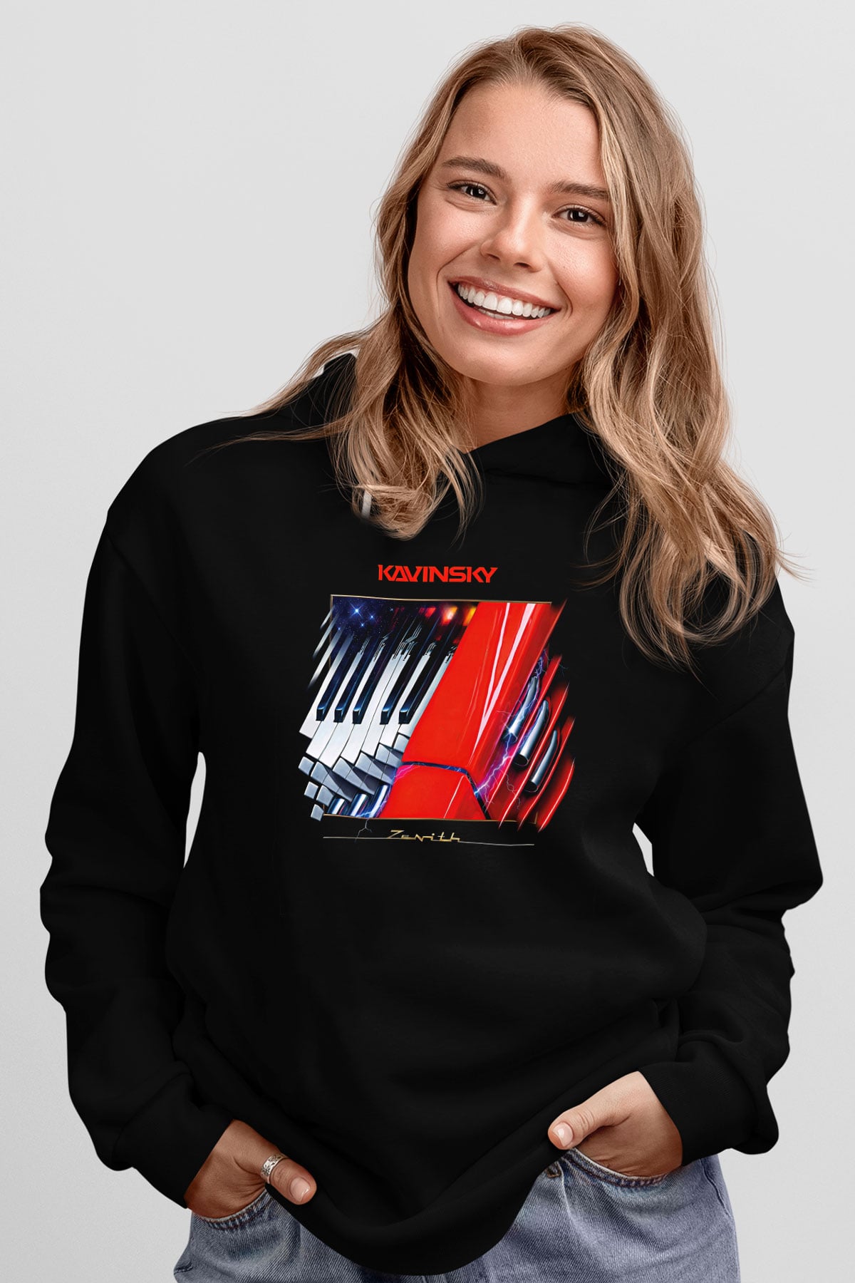 Kavinsky Baskılı Unisex Siyah Hoodie