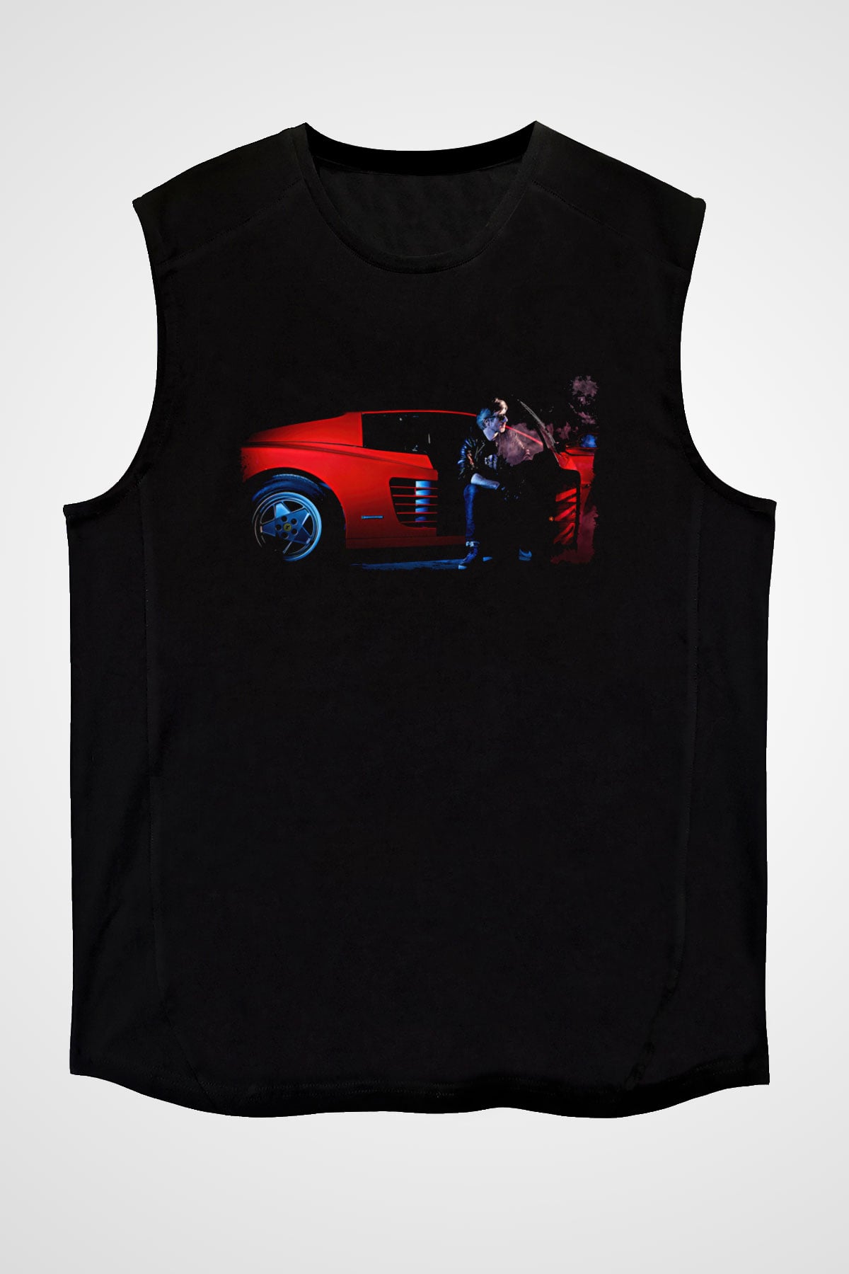 Kavinsky Baskılı Unisex Siyah Kolsuz Tişört - Tshirt