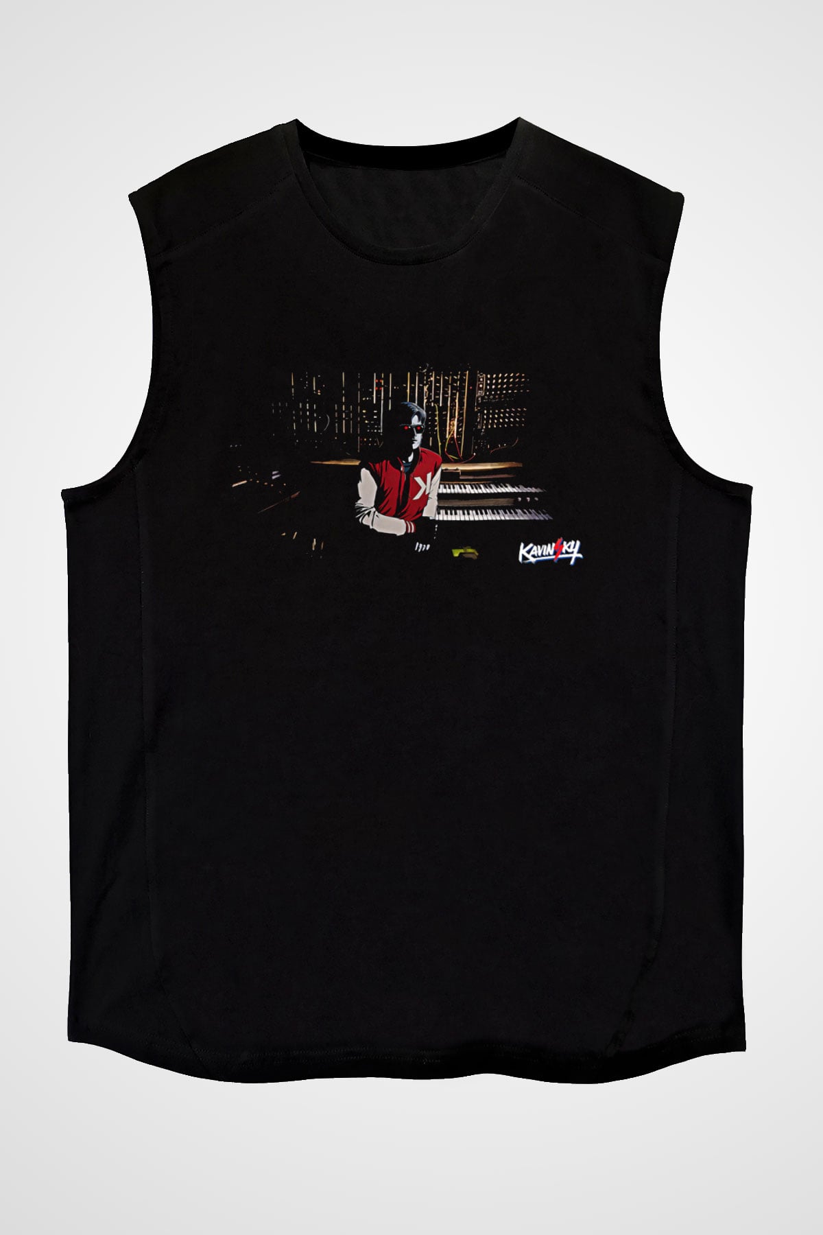 Kavinsky Baskılı Unisex Siyah Kolsuz Tişört - Tshirt