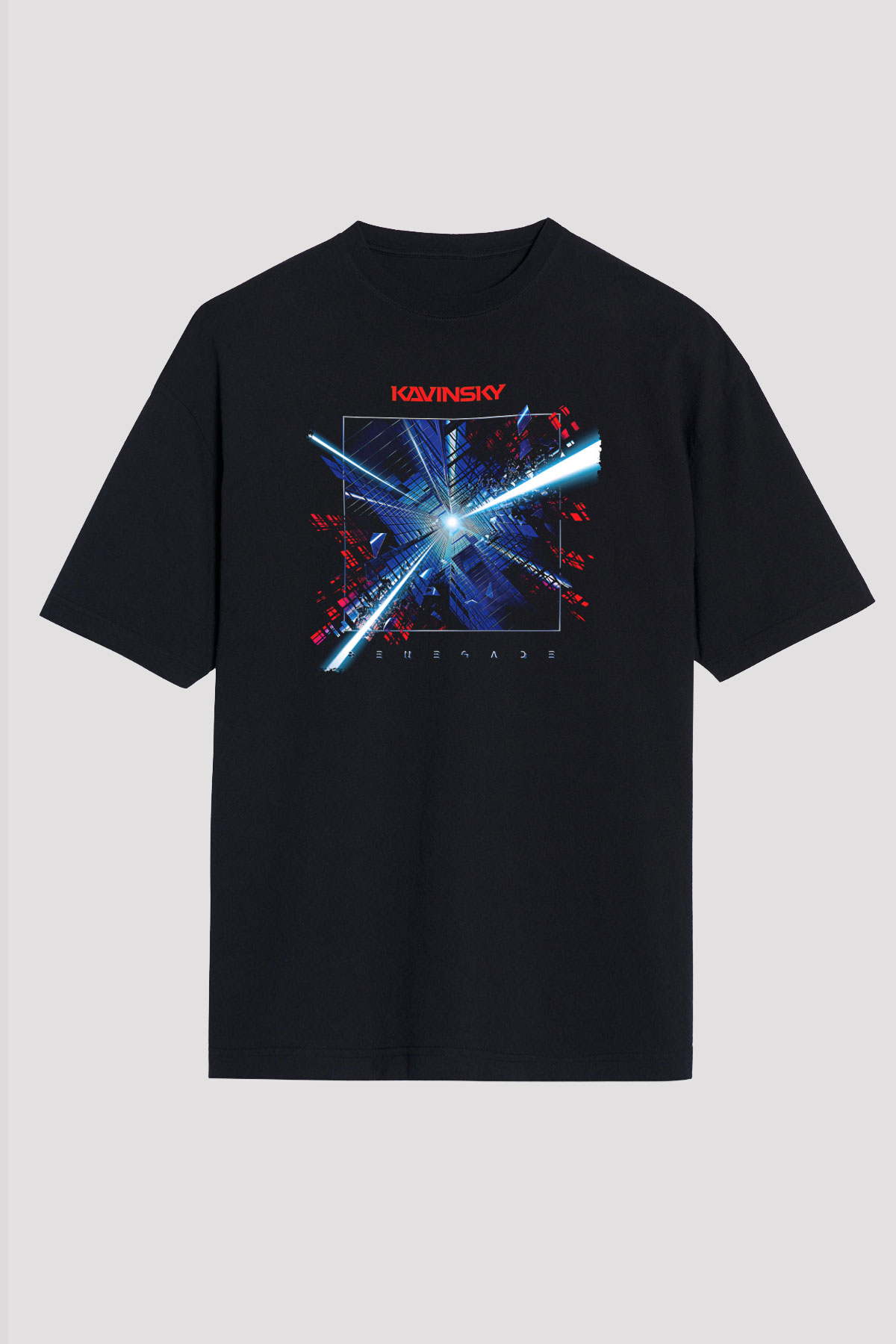 Kavinsky Baskılı Unisex Siyah Oversize Tişört - Tshirt