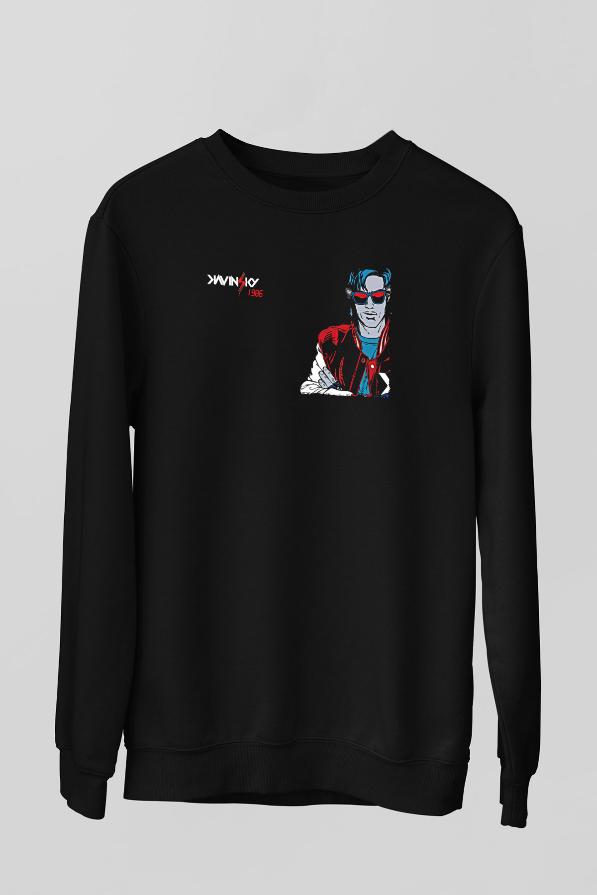 Kavinsky Baskılı Unisex Siyah Sweatshirt