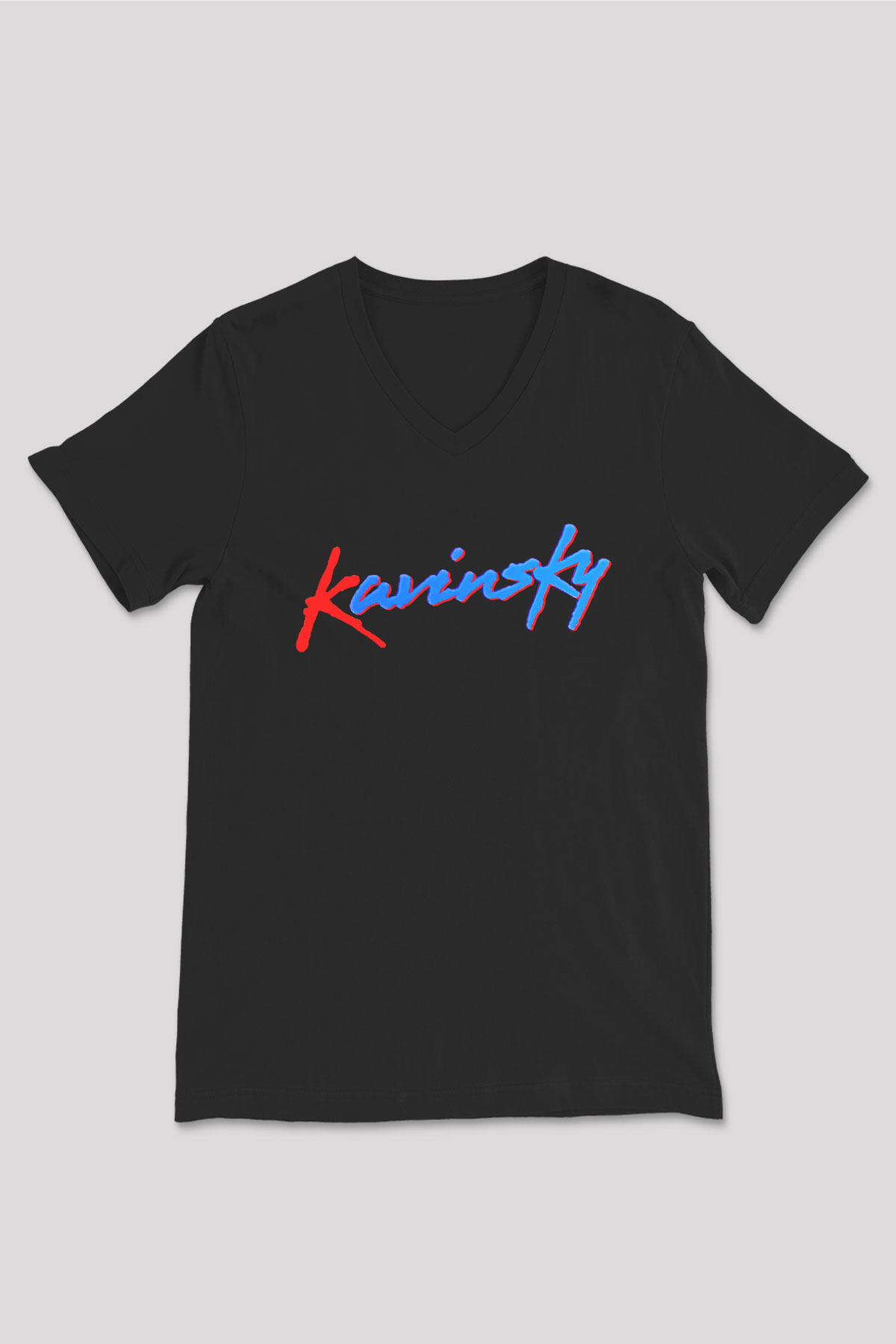 Kavinsky Baskılı Unisex Siyah V Yaka Tişört - Tshirt