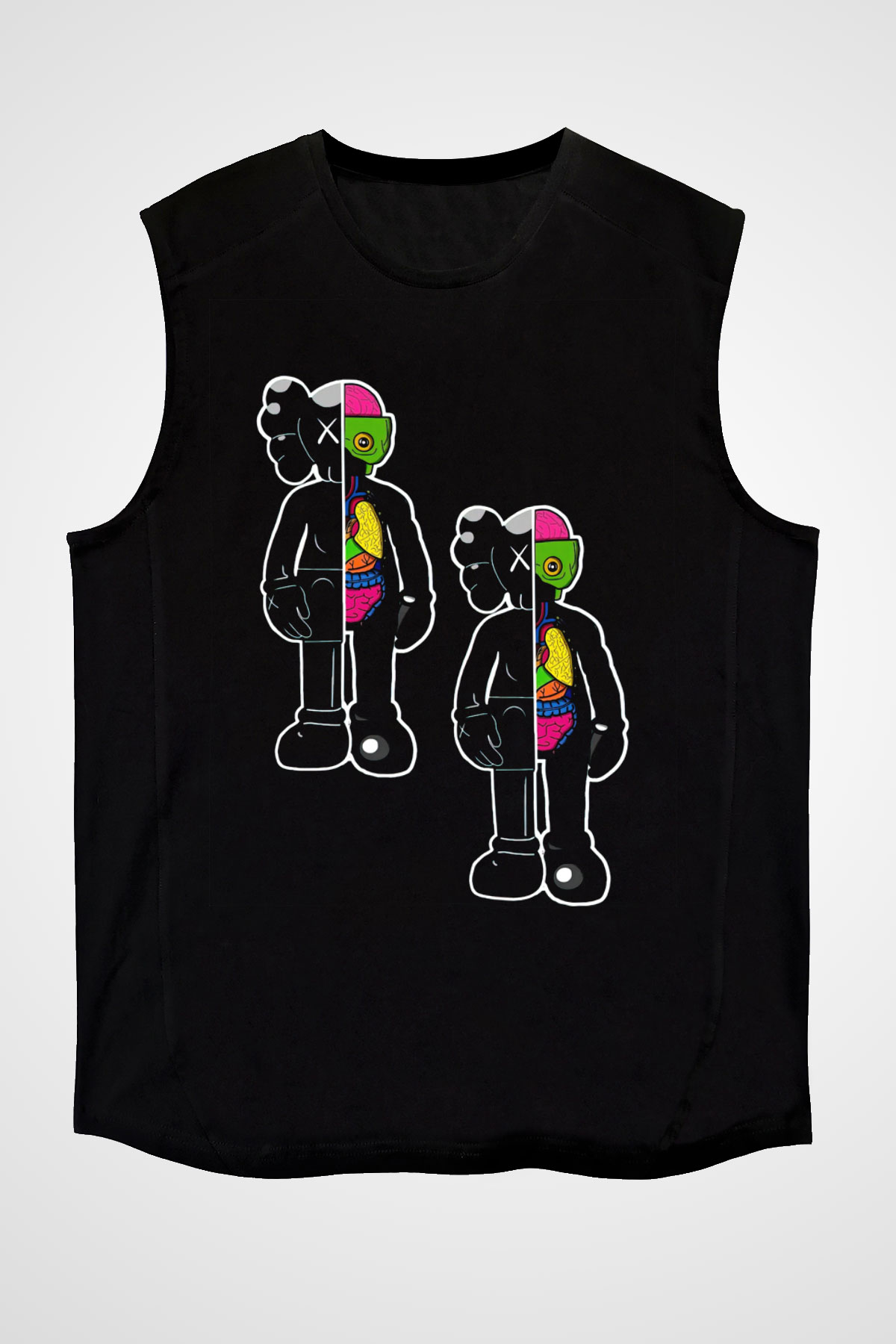 Kaws Temalı Baskılı Unisex Siyah  Kolsuz Tişört