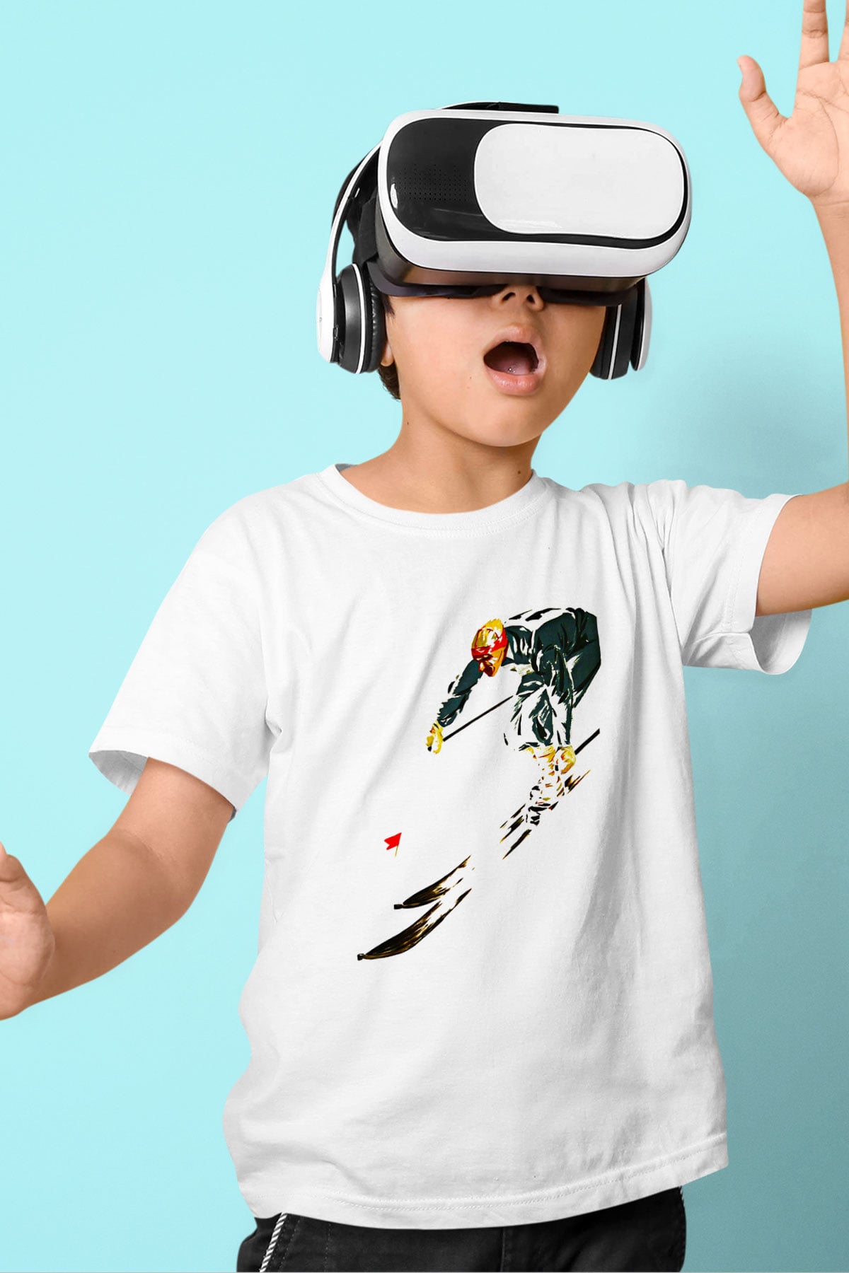 Kayak Baskılı Unisex Beyaz Çocuk Tişört - Tshirt