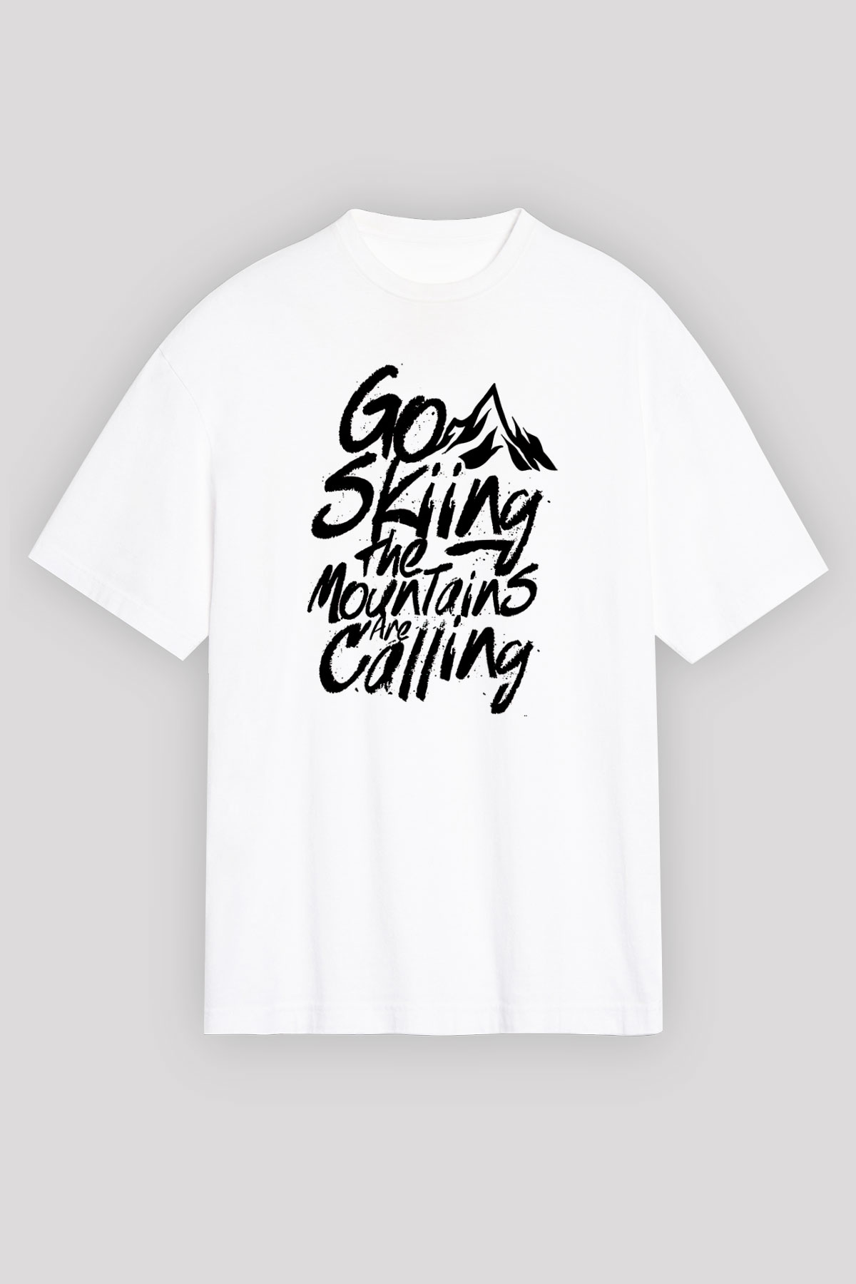 Kayak Baskılı Unisex Beyaz Oversize Tişört - Tshirt