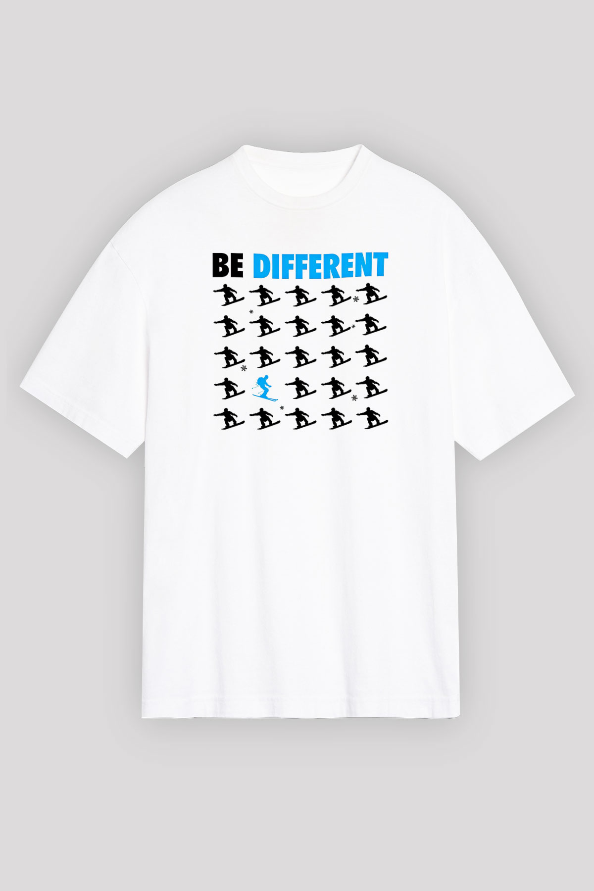 Kayak Baskılı Unisex Beyaz Oversize Tişört - Tshirt