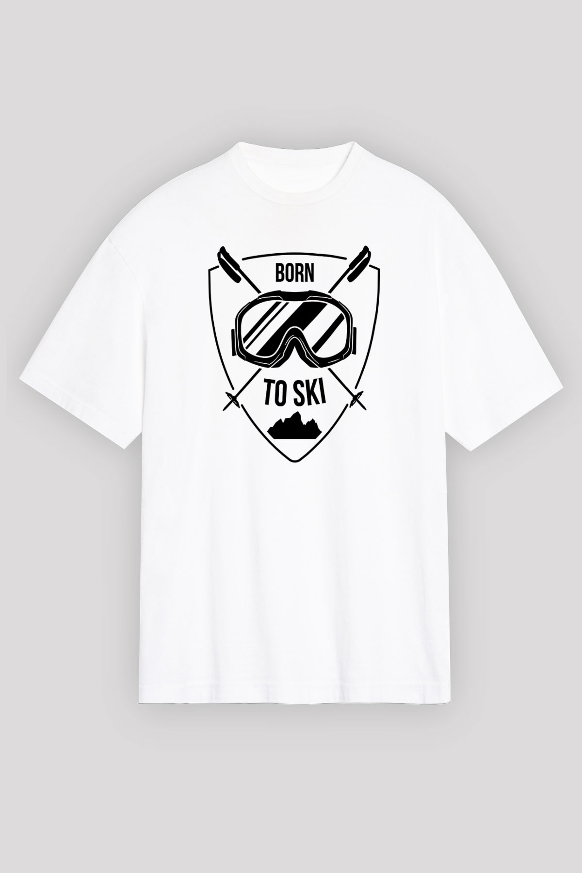 Kayak Baskılı Unisex Beyaz Oversize Tişört - Tshirt