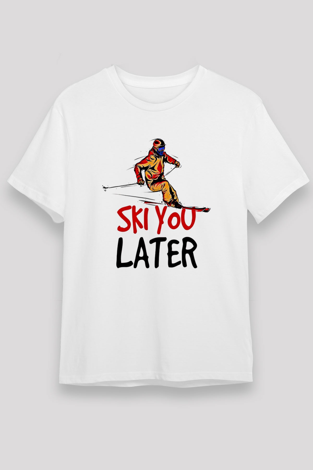 Kayak Baskılı Unisex Beyaz Tişört - Tshirt