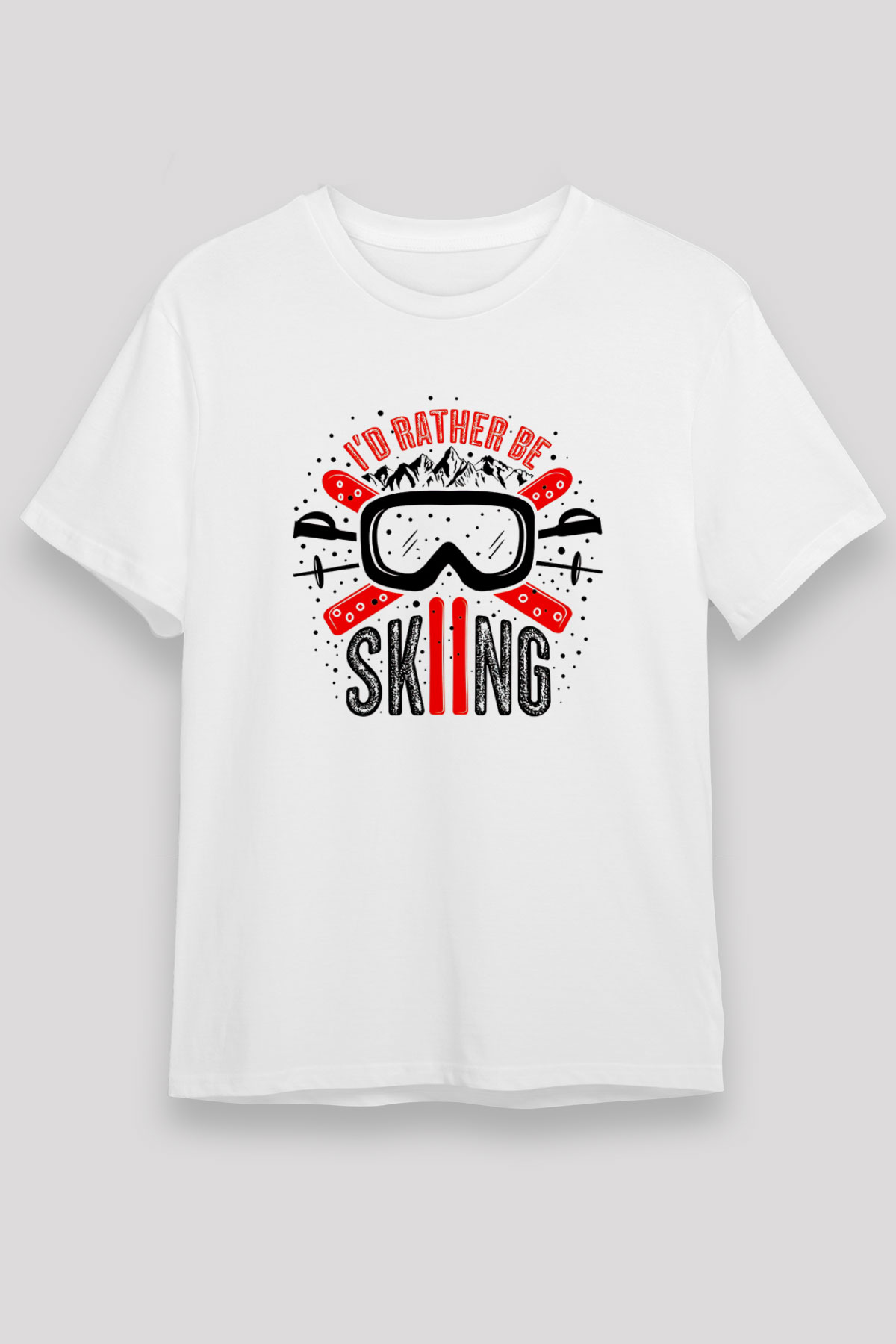 Kayak Baskılı Unisex Beyaz Tişört - Tshirt