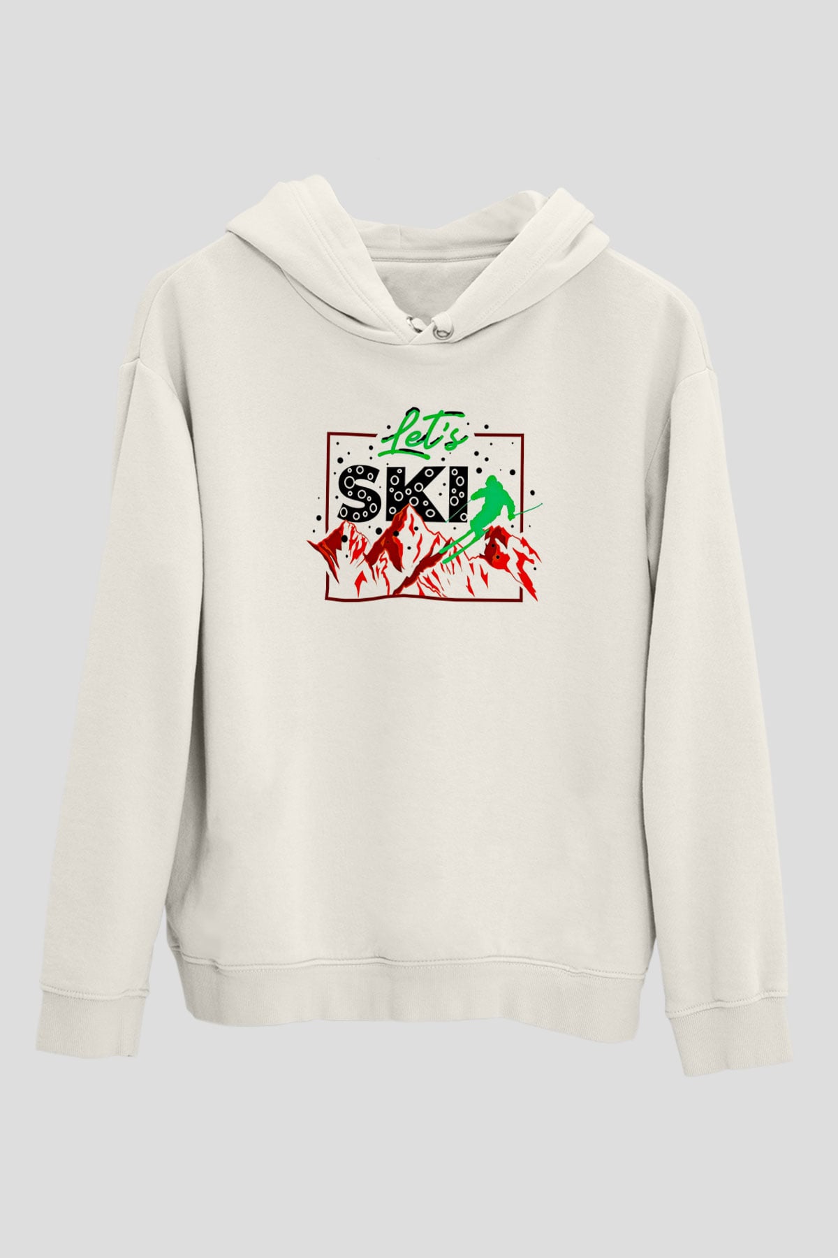 Kayak Baskılı Unisex Ekru Hoodie