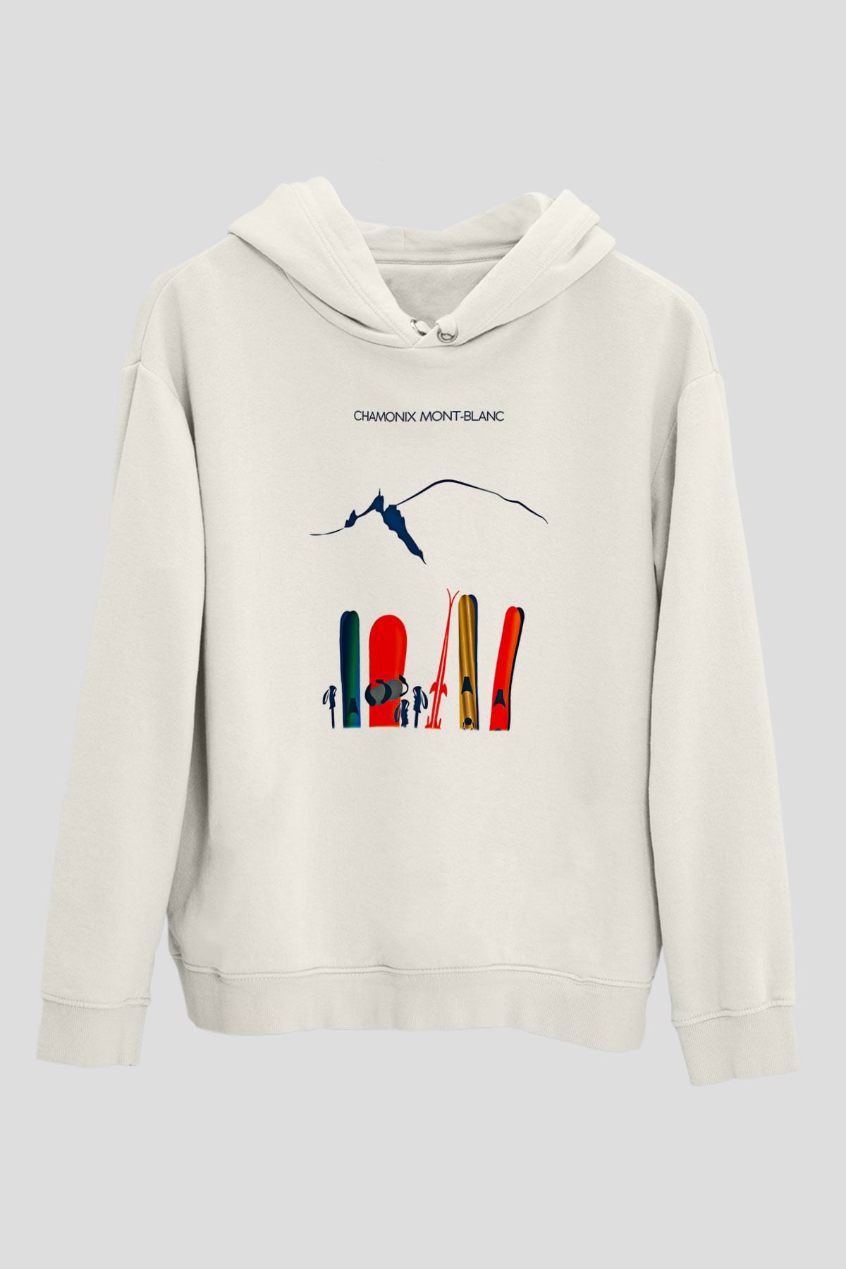 Kayak Baskılı Unisex Ekru Hoodie