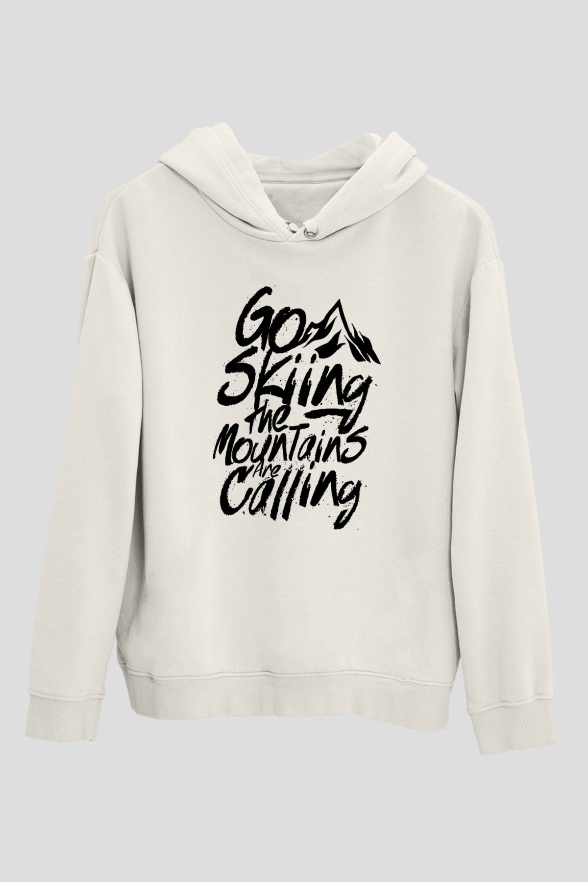 Kayak Baskılı Unisex Ekru Hoodie