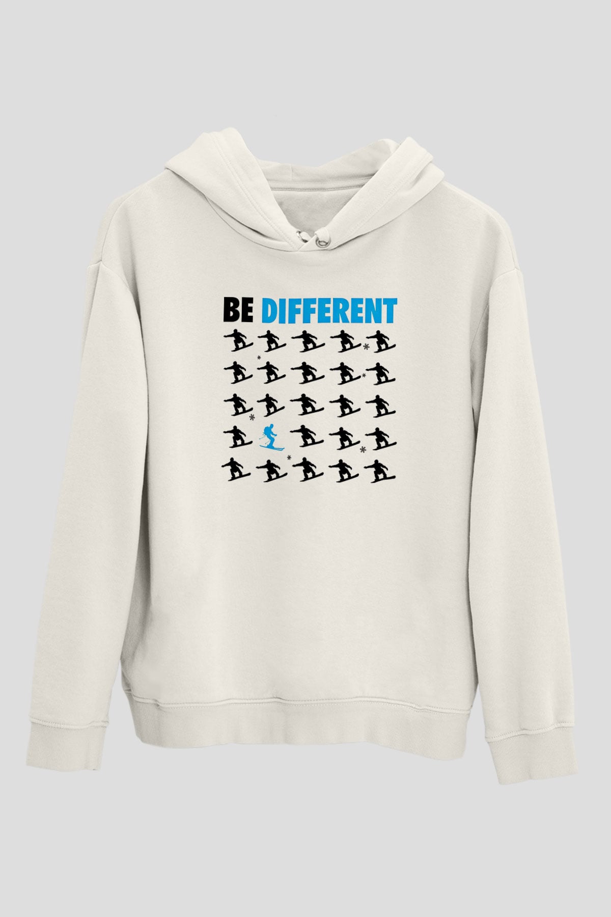 Kayak Baskılı Unisex Ekru Hoodie